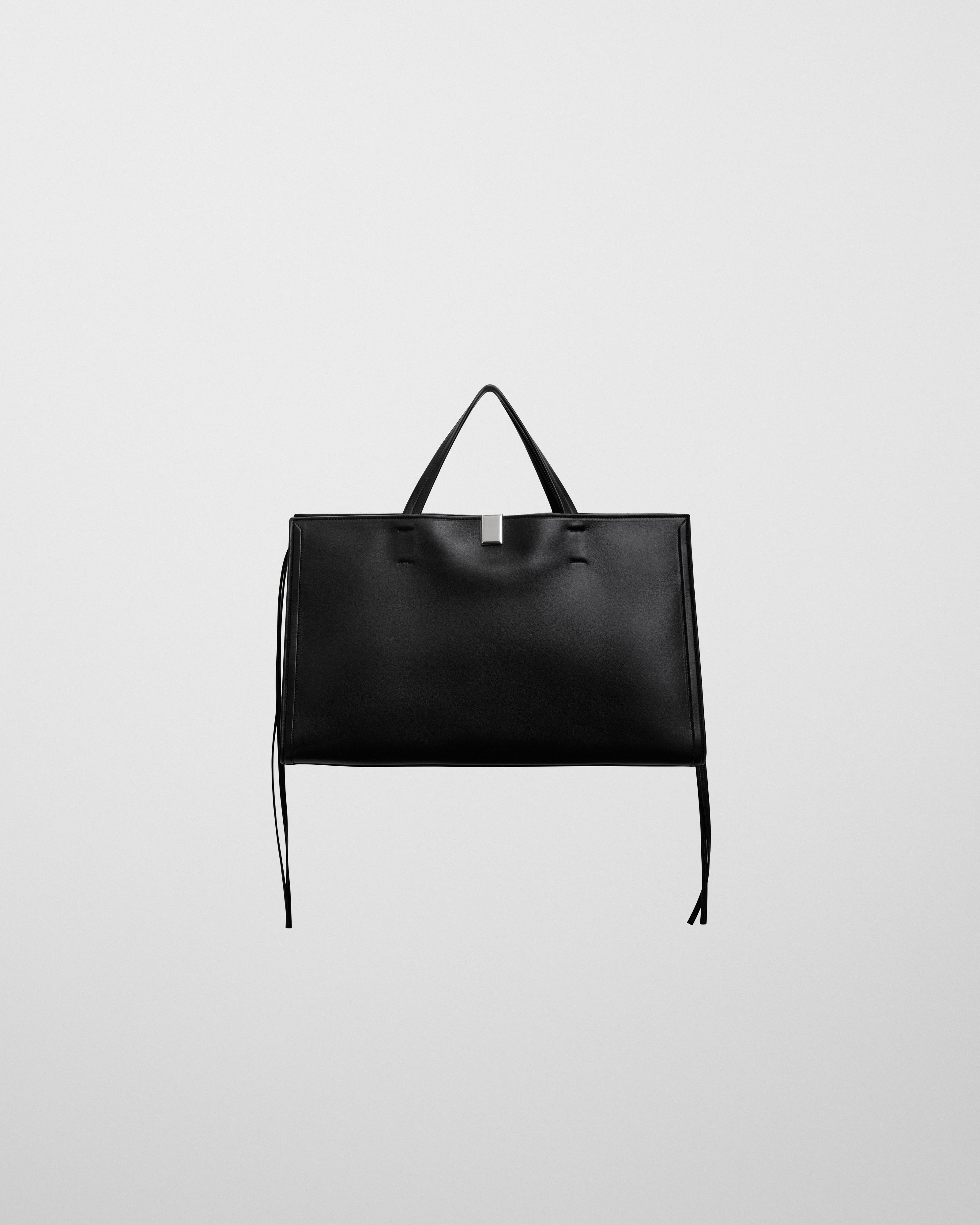 PHOEBE PHILO | MEDIUM KIT CABAS | BLACK LEATHER WITH SILVER