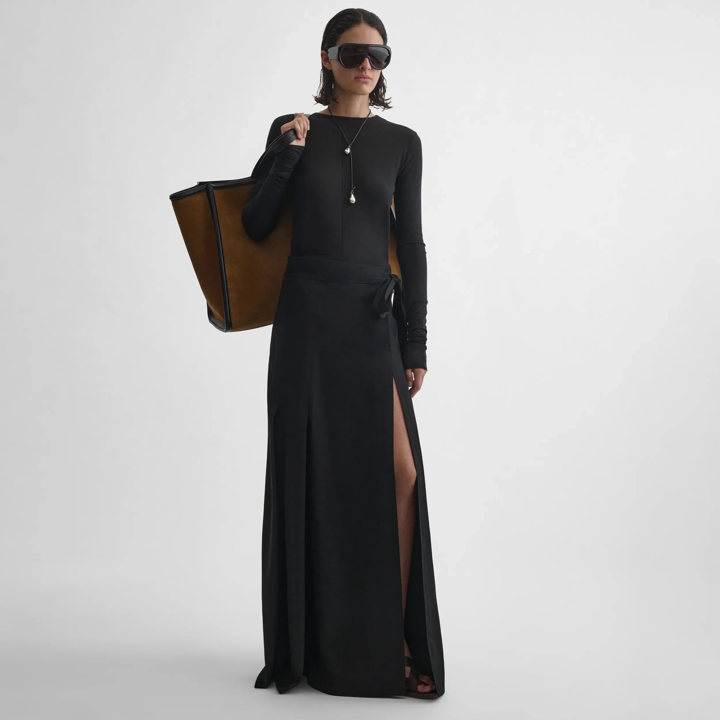 PHOEBE PHILO | WRAP SKIRT | BLACK COTTON TWILL