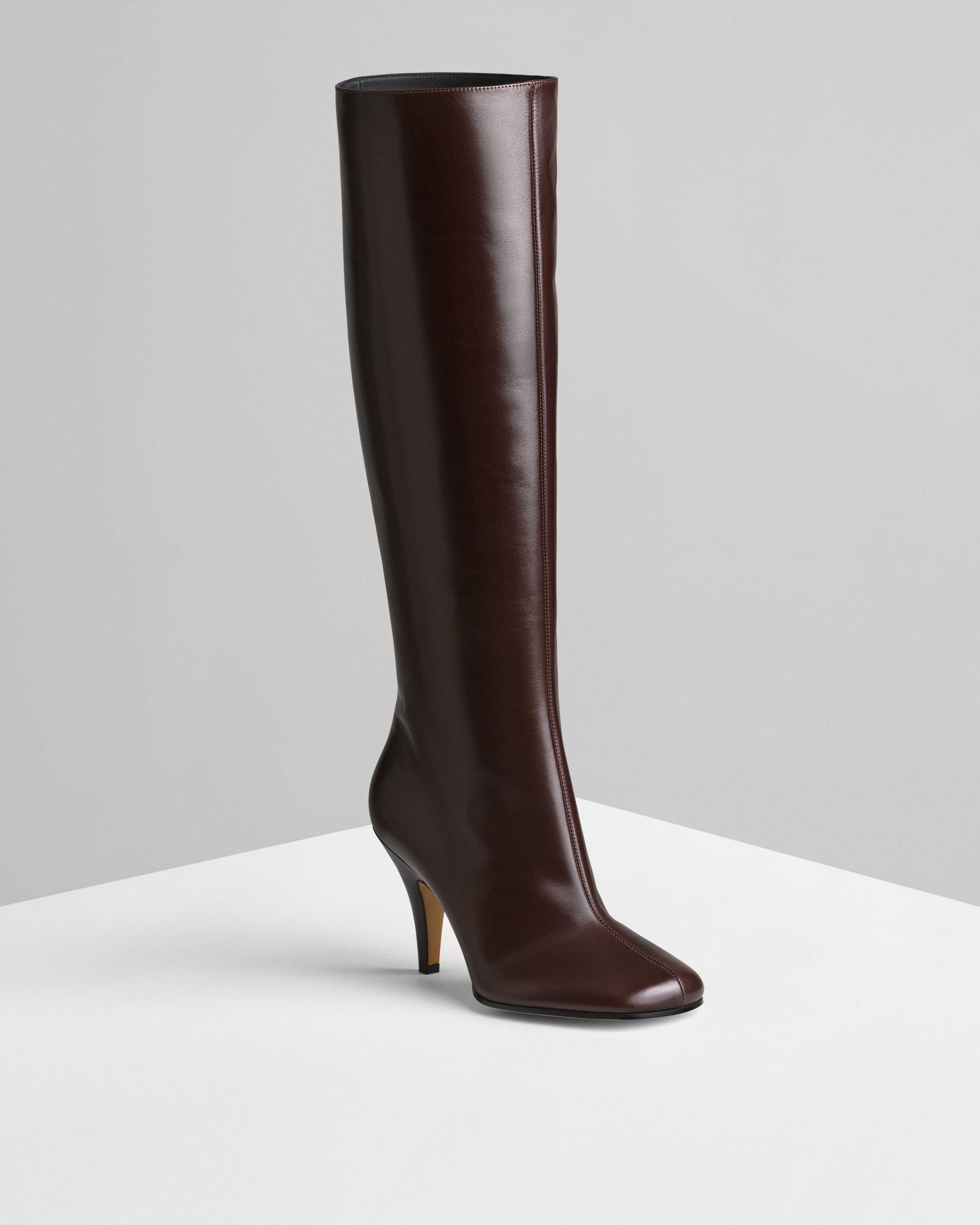 Front view of Knee-High Boot in oxblood leather
