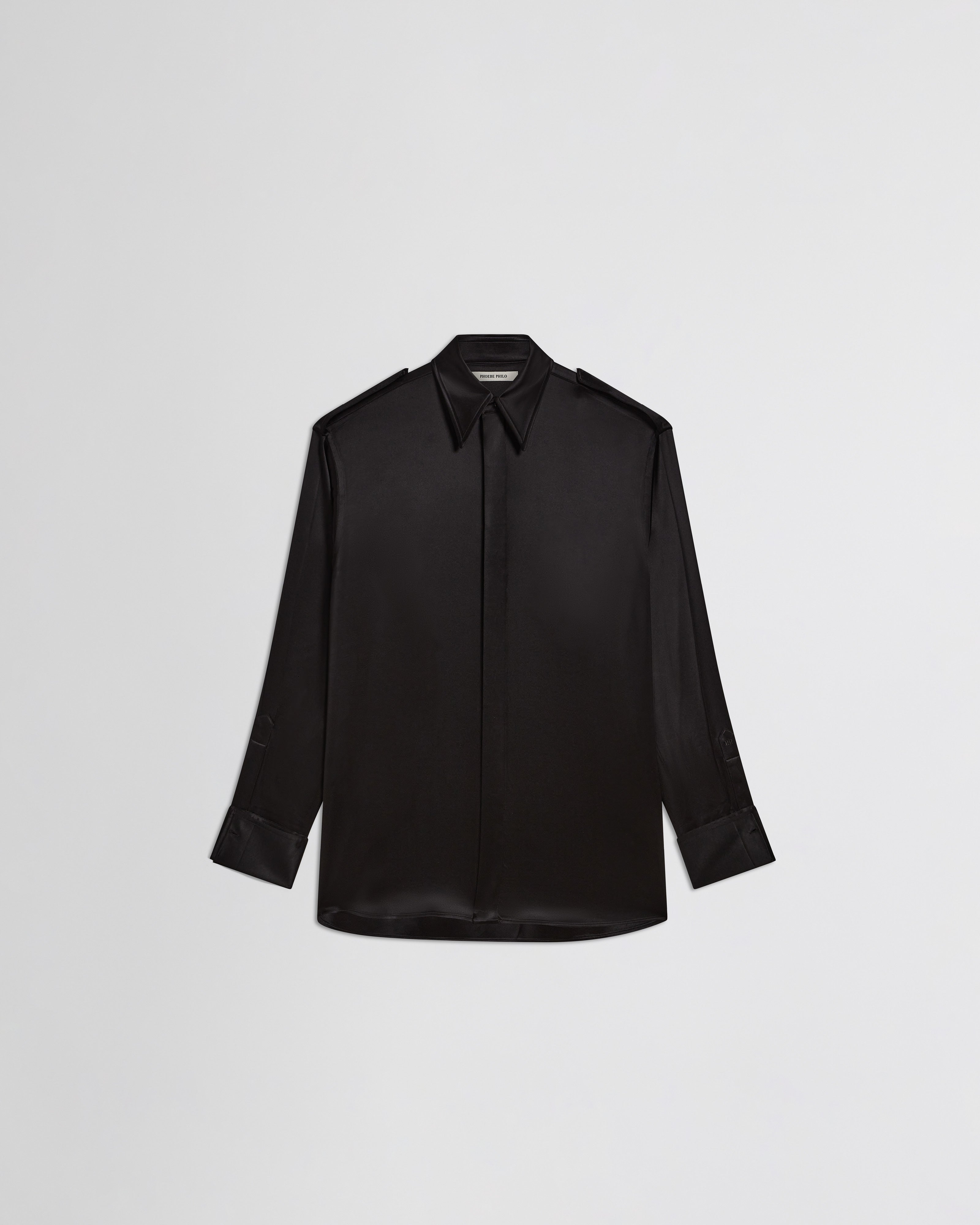 PHOEBE PHILO | LIQUID UTILITY SHIRT | BLACK SILK SATIN