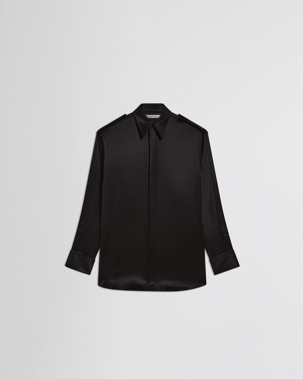 PHOEBE PHILO | LIQUID UTILITY SHIRT | BLACK SILK SATIN