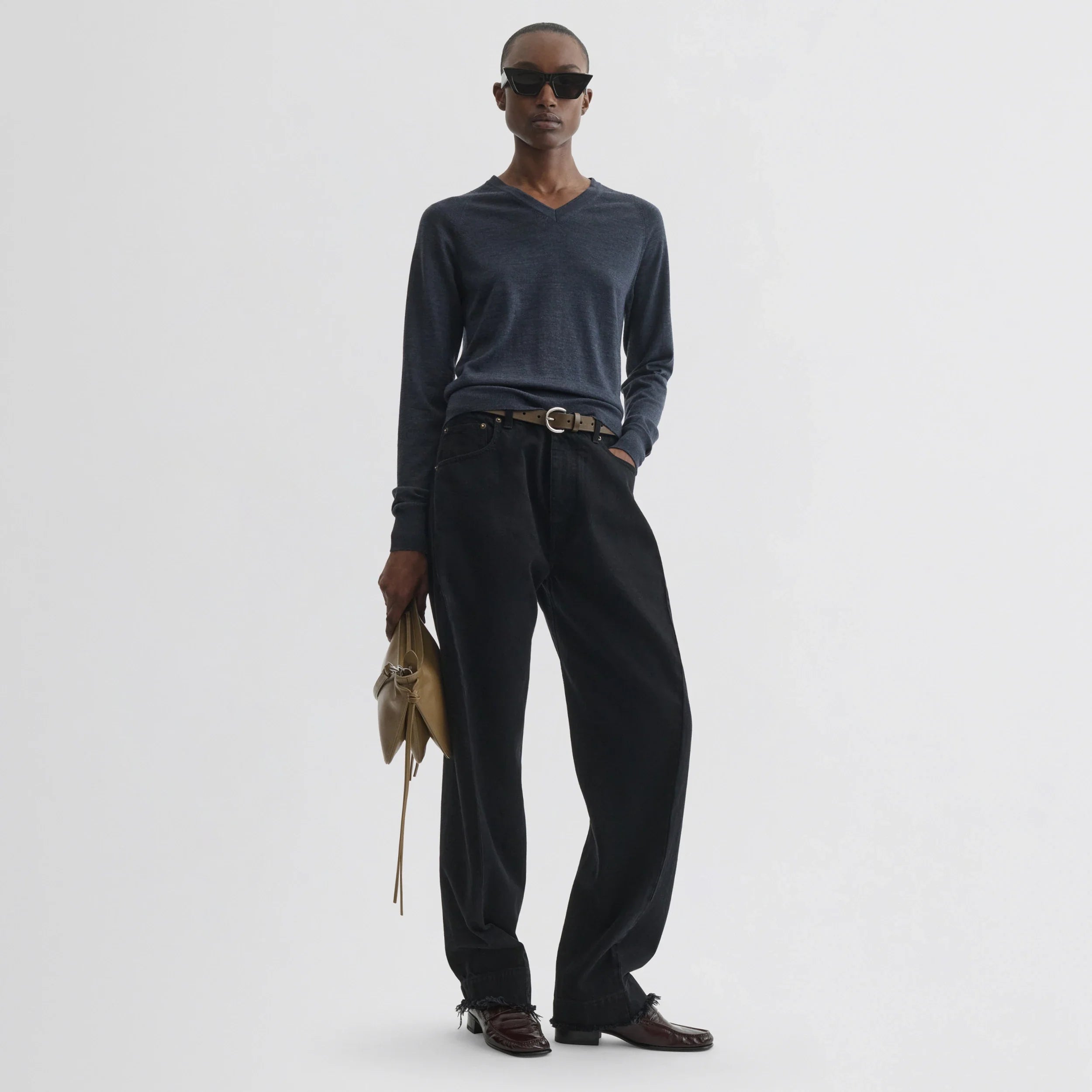 Phlannèl Wool V-neck Knit ネイビー PHOEBE PHILO | SHRUNK V-NECK | DARK BLUE MELANGE WOOL