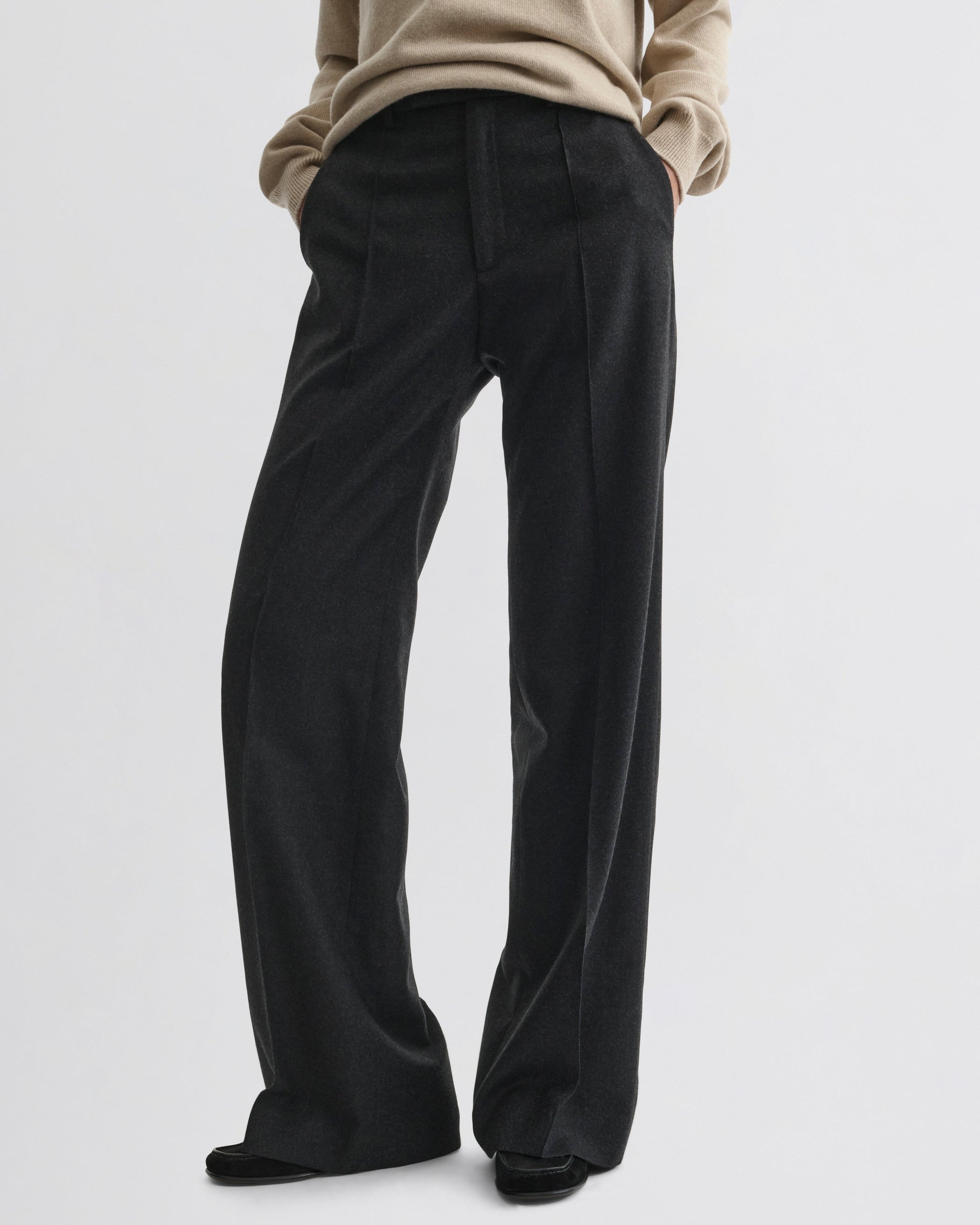 Front view of Boyish Tailored Trousers in charcoal wool