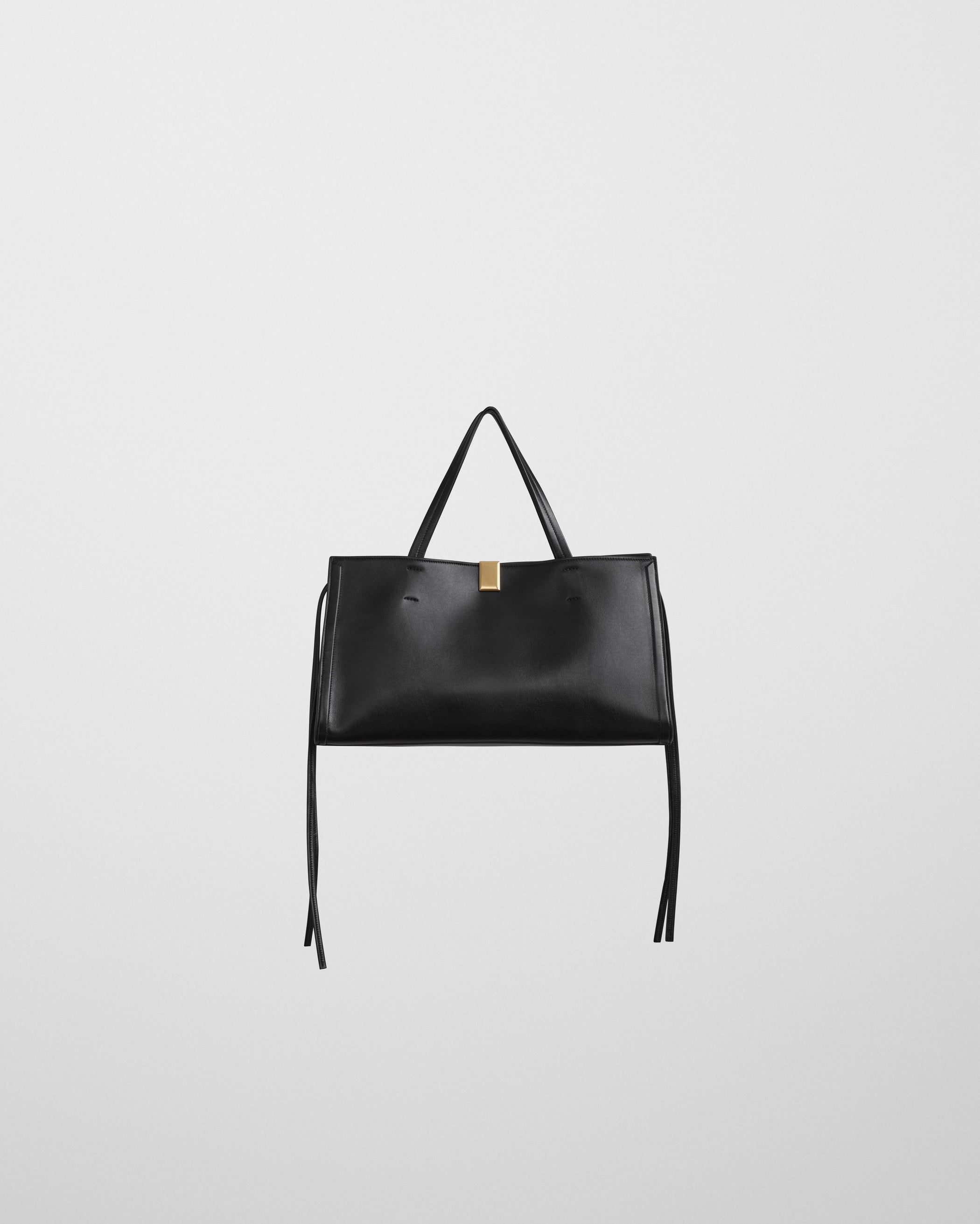 Front view of SMALL KIT CABAS in black leather with gold