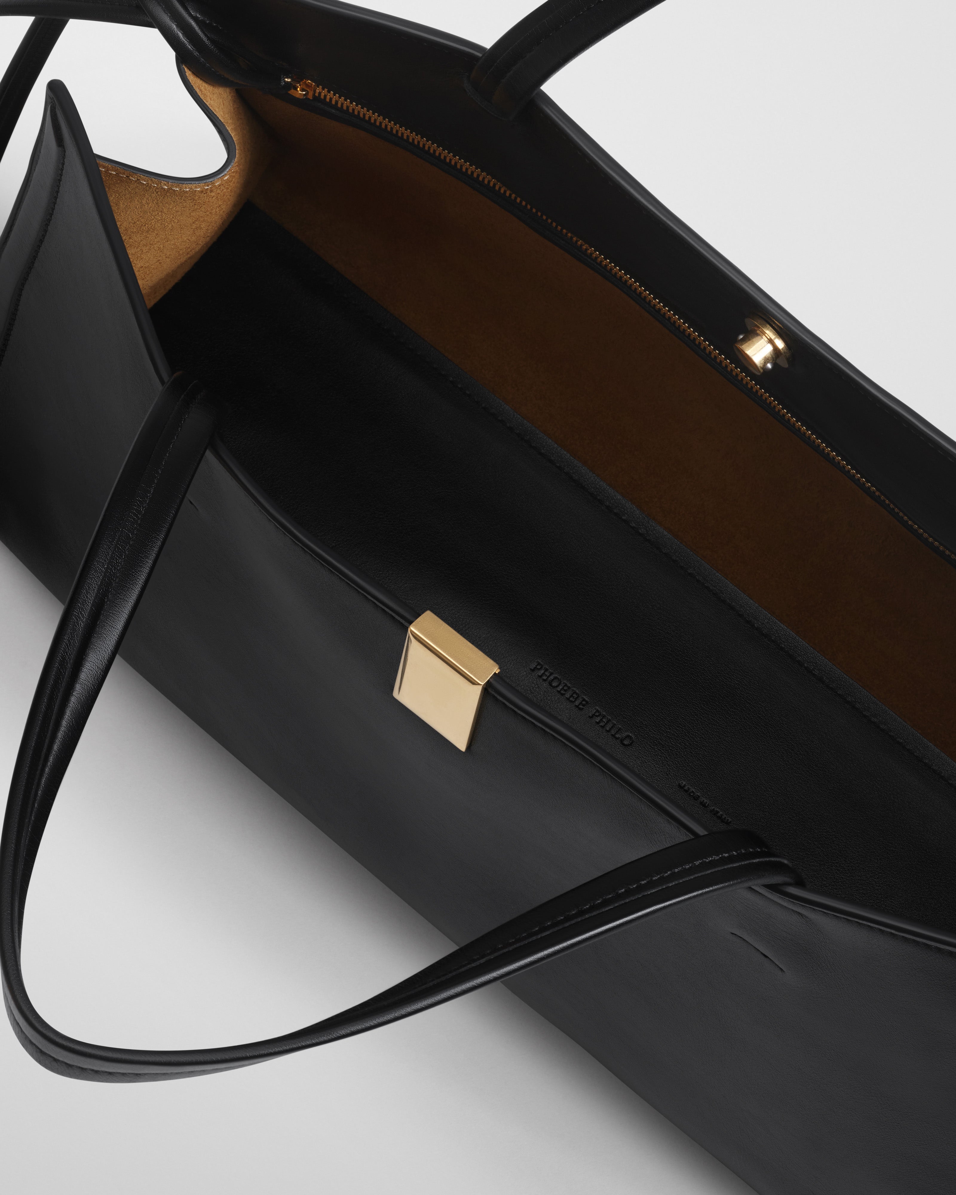 PHOEBE PHILO | SMALL KIT CABAS | BLACK LEATHER WITH GOLD