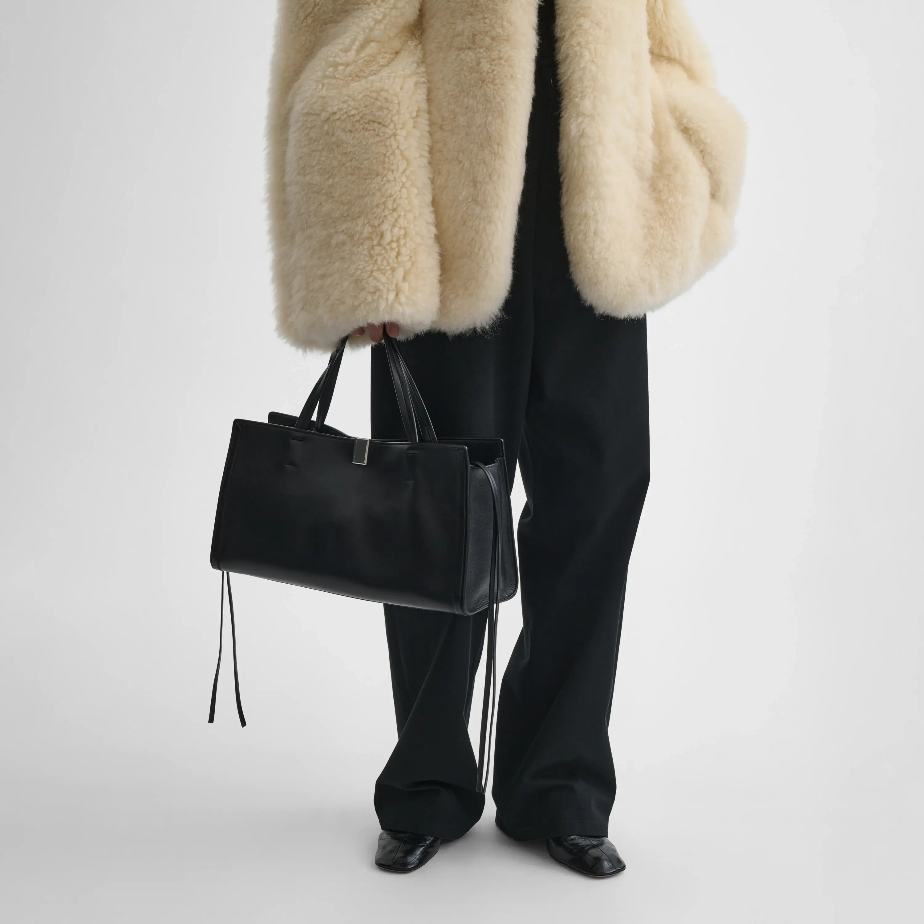 PHOEBE PHILO | SMALL KIT CABAS | BLACK LEATHER WITH SILVER PHOEBE PHILO | SMALL KIT CABAS | BLACK LEATHER WITH SILVER