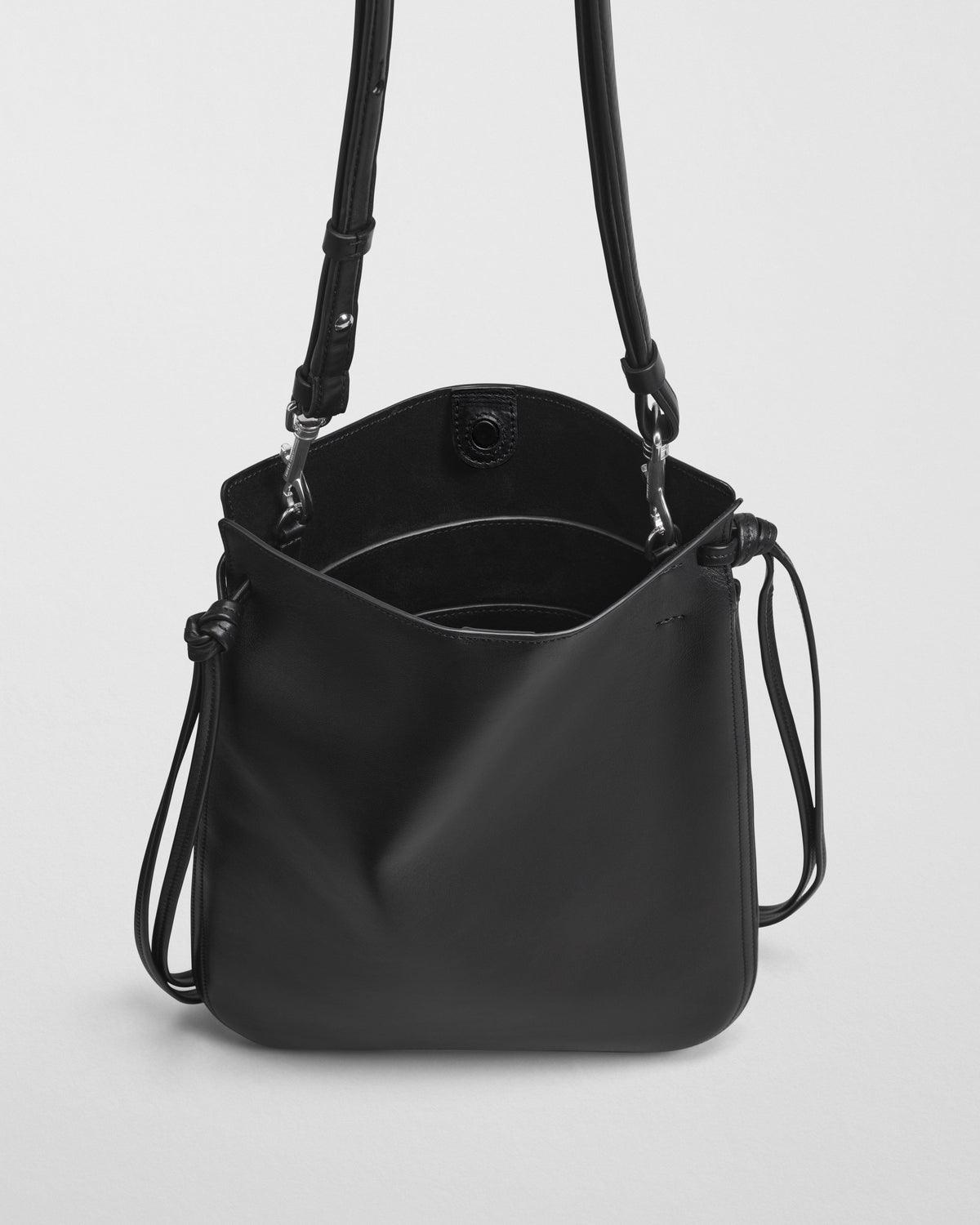 Detail view of GIG POUCH in black leather