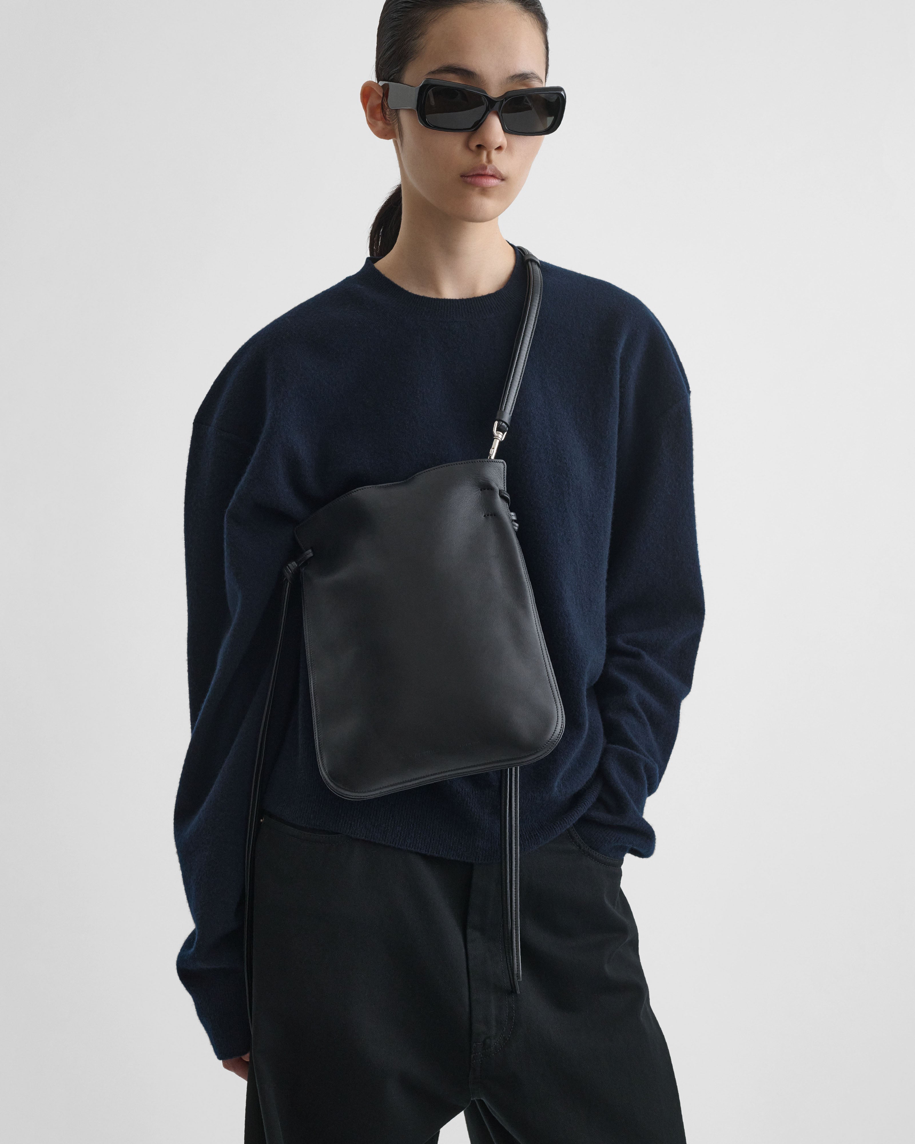 PHOEBE PHILO | GIG POUCH | BLACK LEATHER WITH SILVER