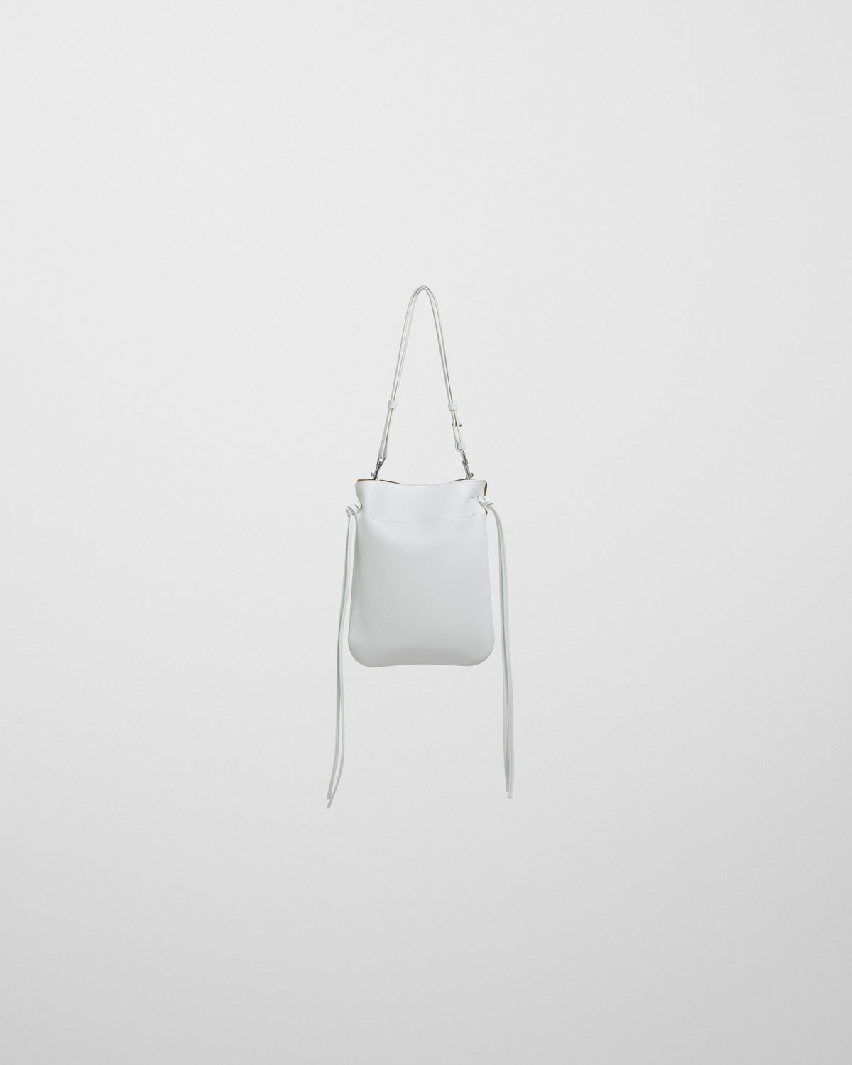 Back view of GIG POUCH in white leather with silver