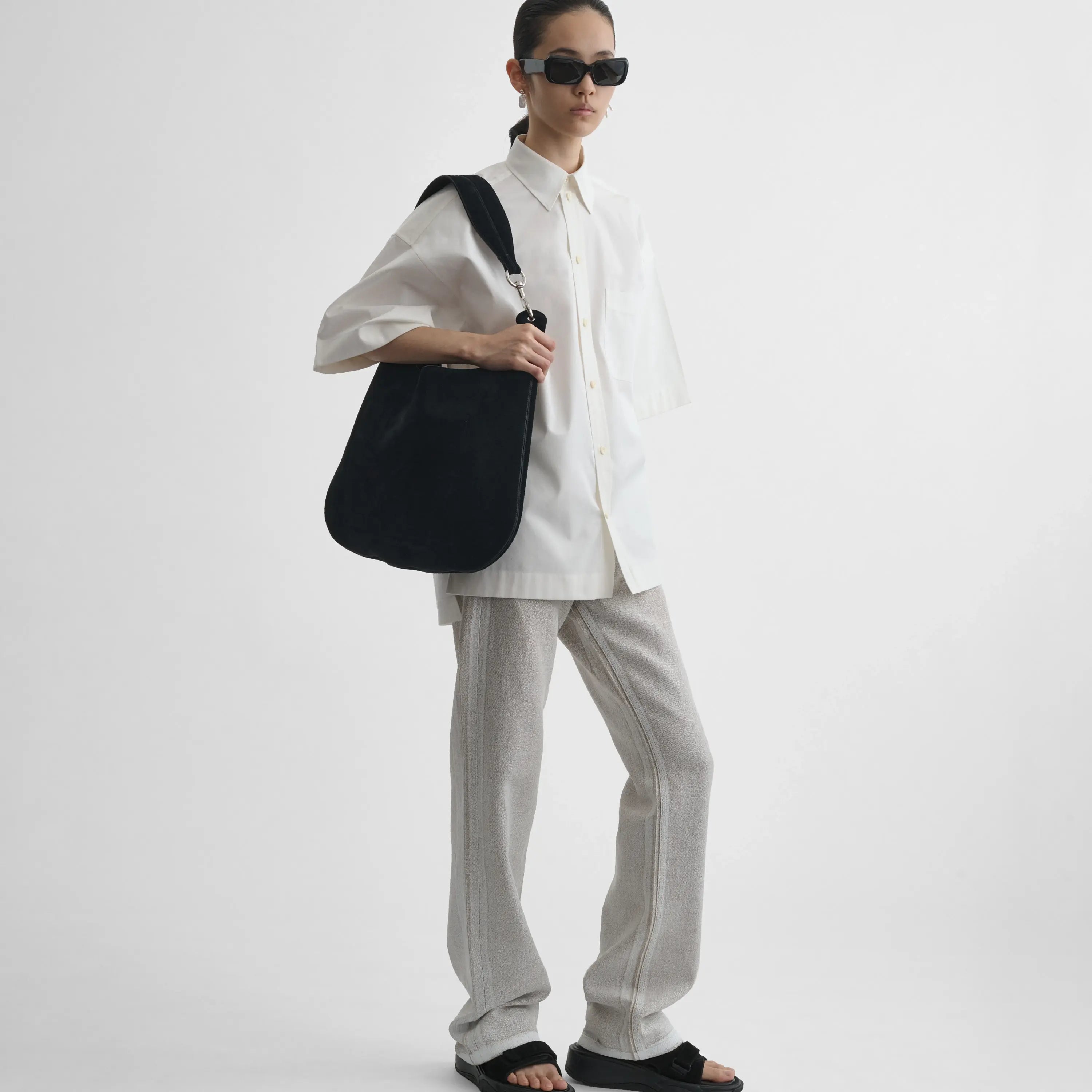 PHOEBE PHILO | BEAN BAG | BLACK SUEDE WITH SILVER PHOEBE PHILO | BEAN BAG | BLACK SUEDE WITH SILVER