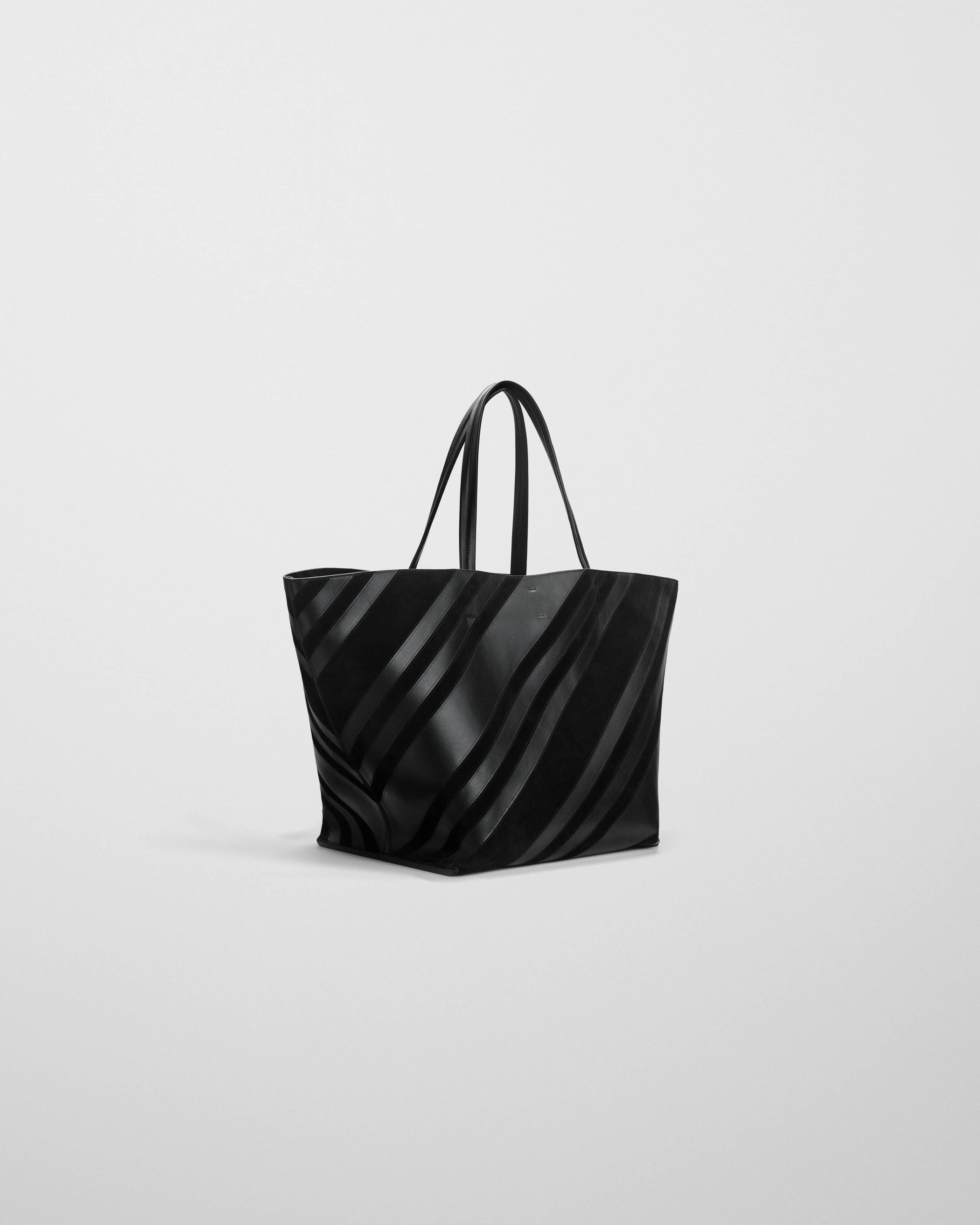 Side view of BASKET CABAS BAG in black leather and suede
