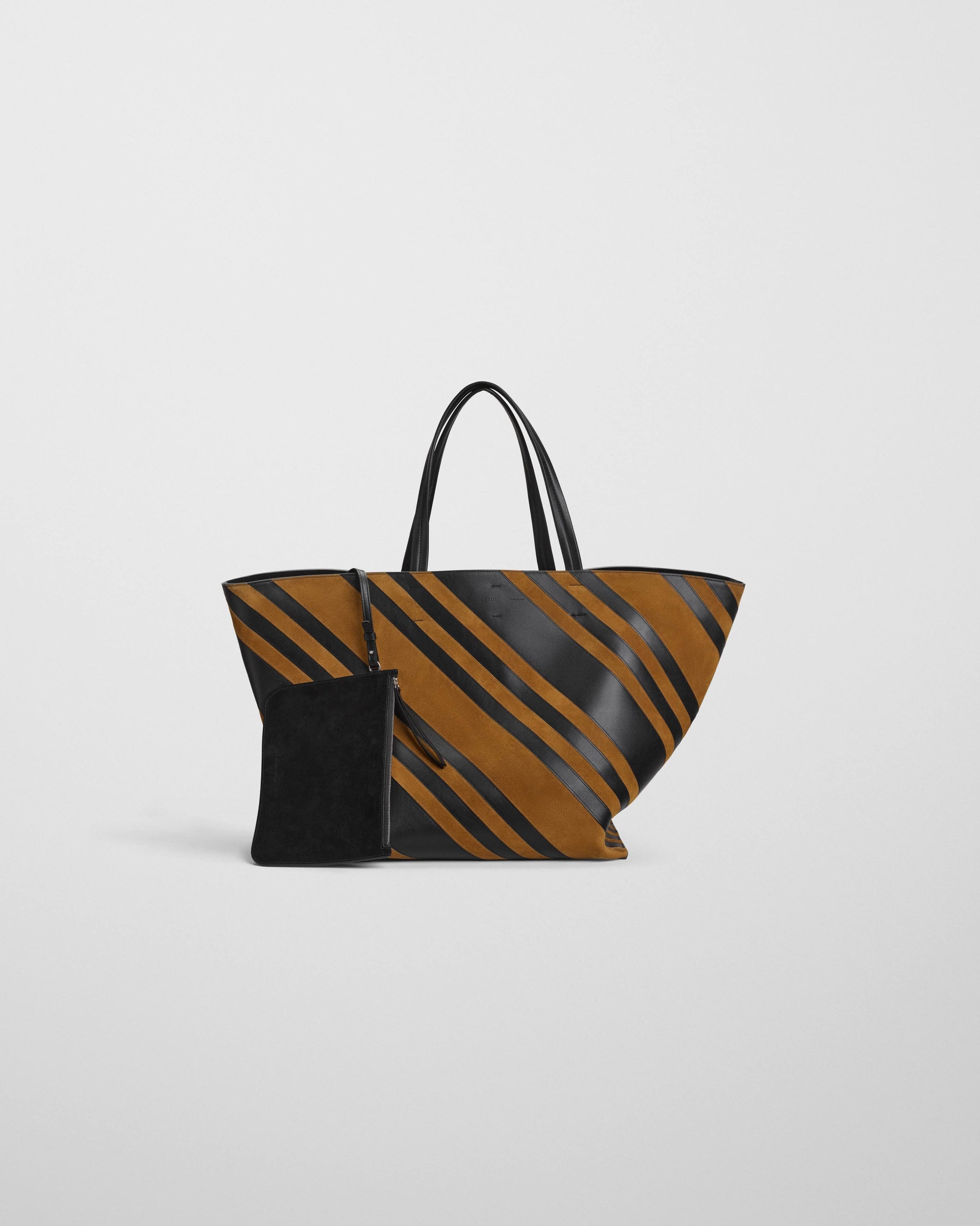 Back view view of BASKET CABAS BAG in toffee and black leather and suede with internal pocket