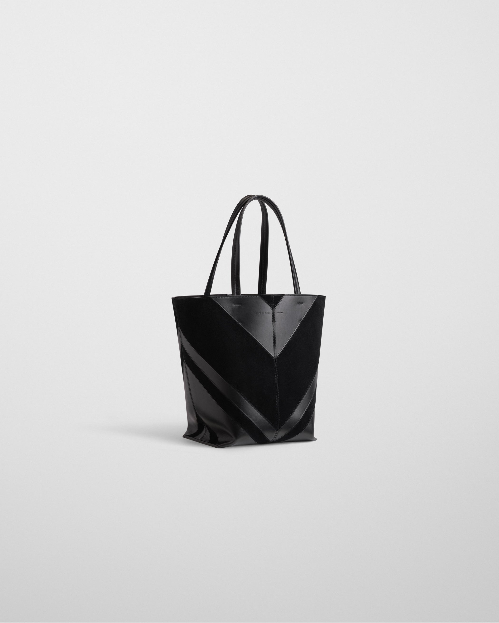 Side view of POT CABAS BAG in black suede leather