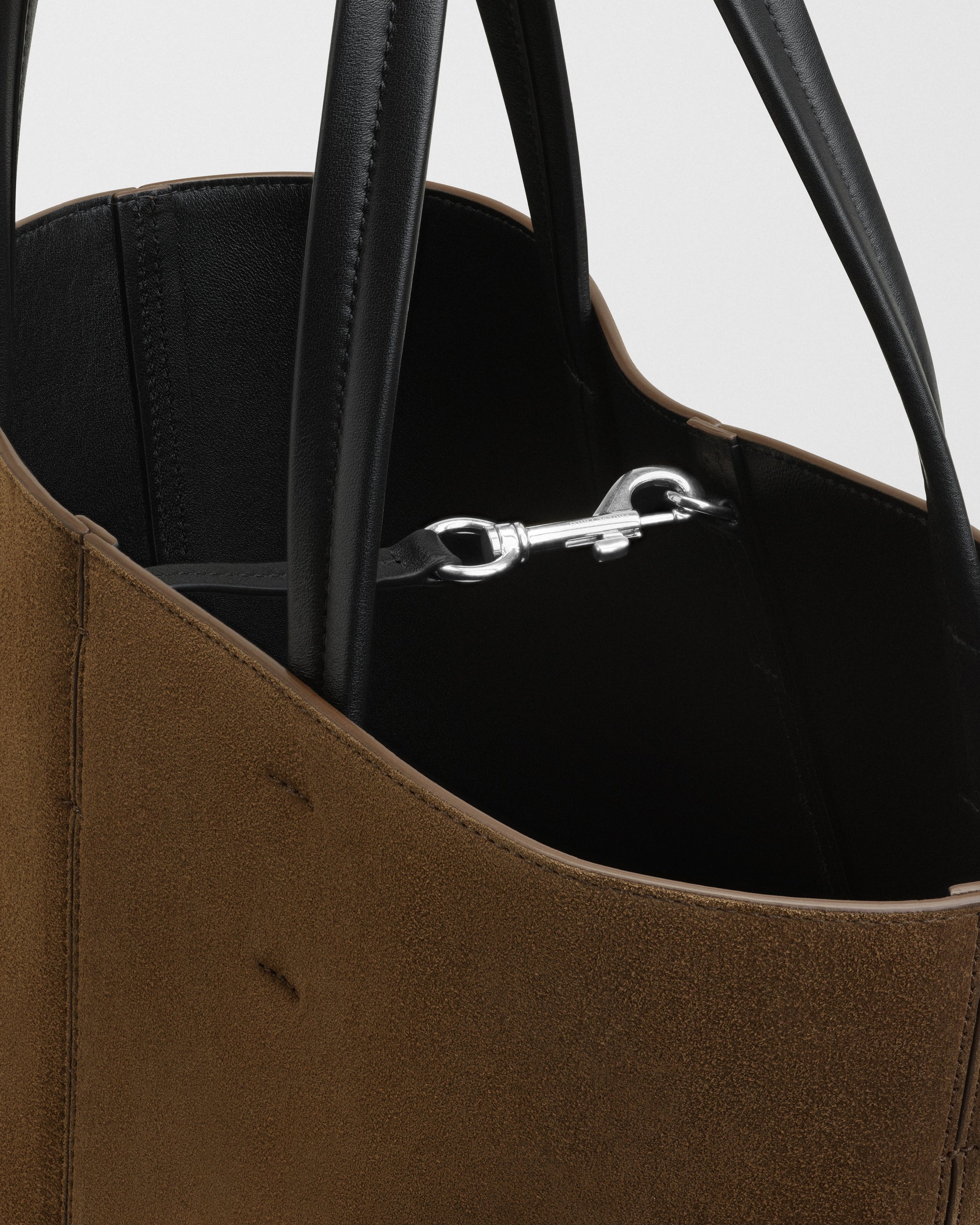 Detail close up view of POT CABAS in army suede leather