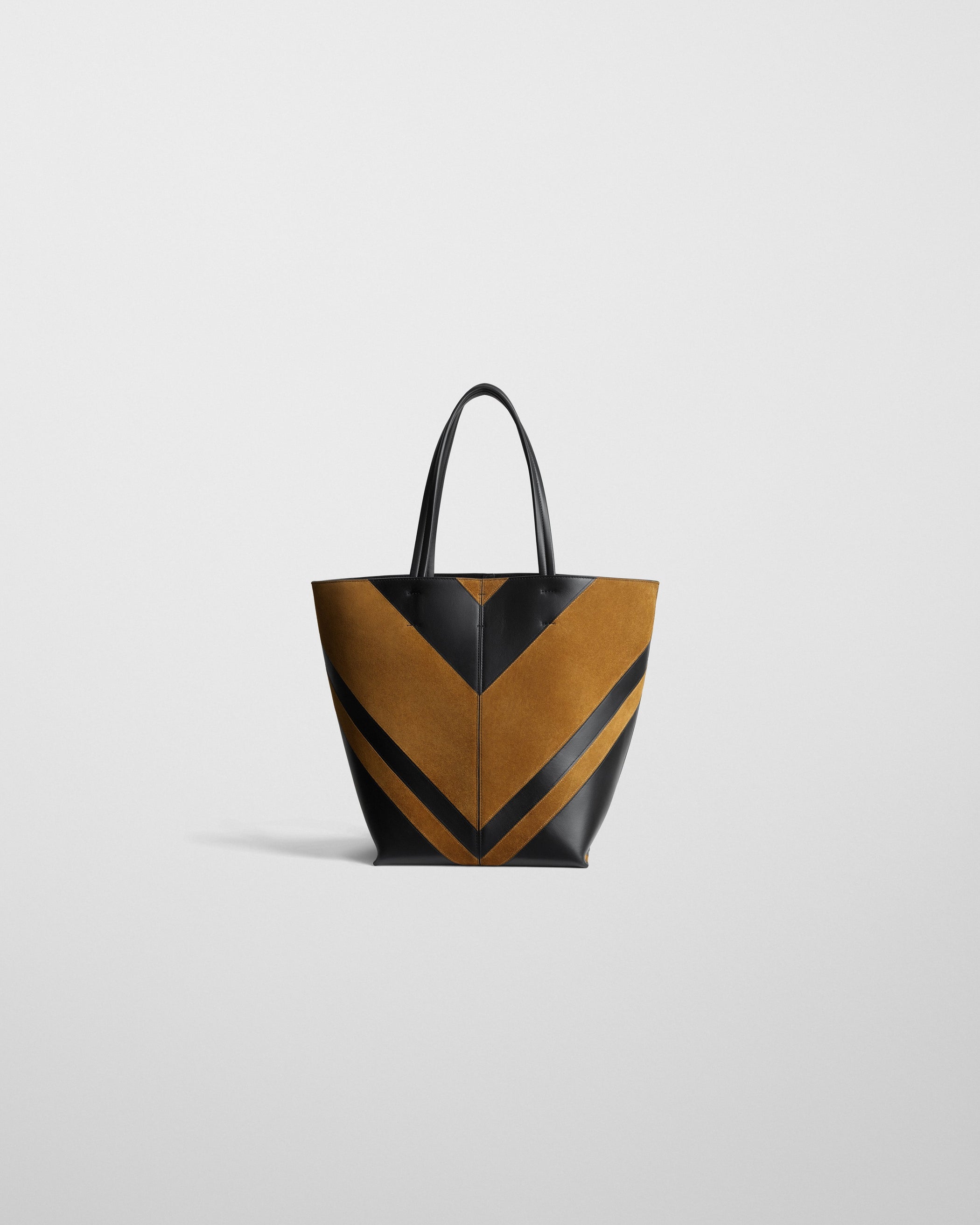view of POT CABAS BAG in black leather and toffee suede