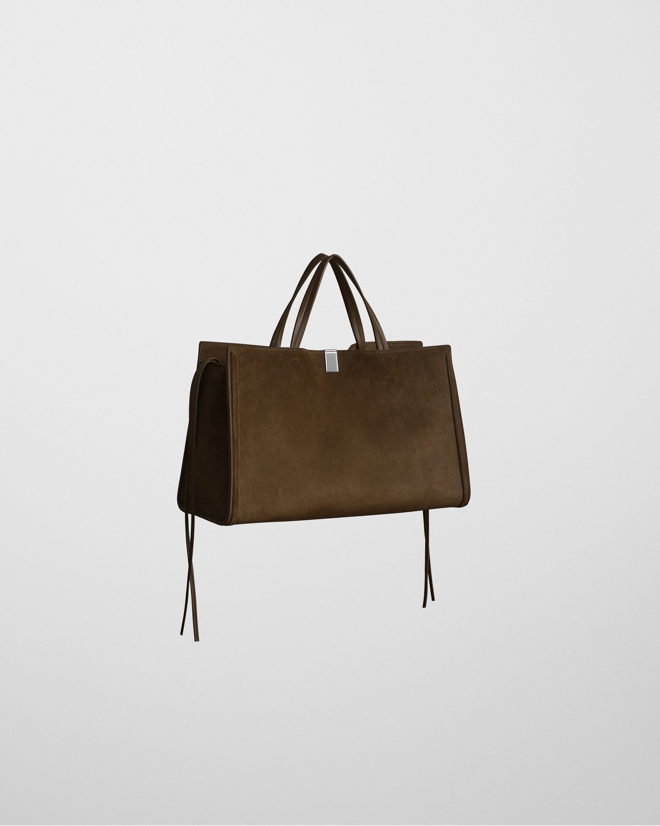 Side view of medium kit cabas in khaki suede leather.