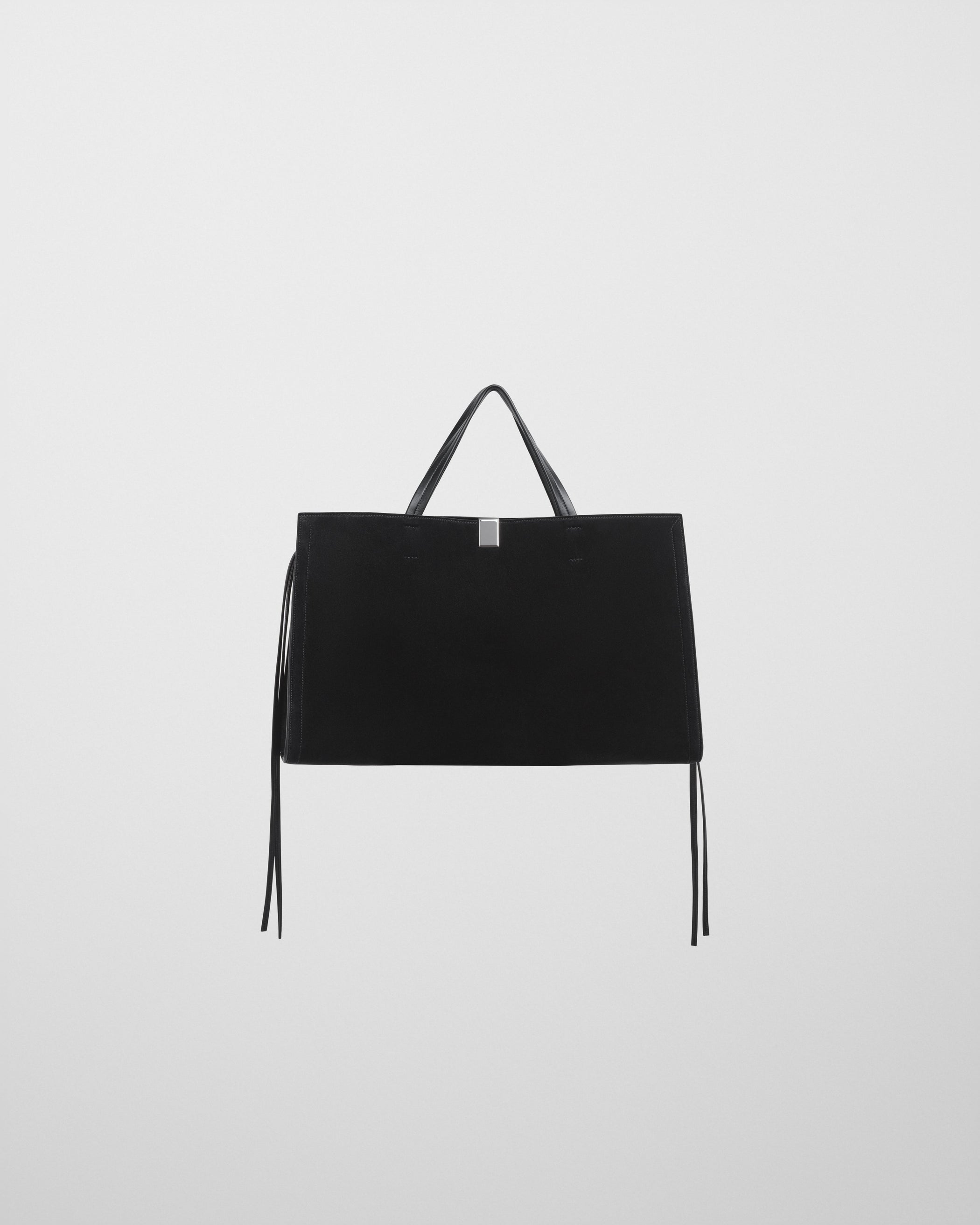 Front view of MEDIUM KIT CABAS BAG in black suede with silver