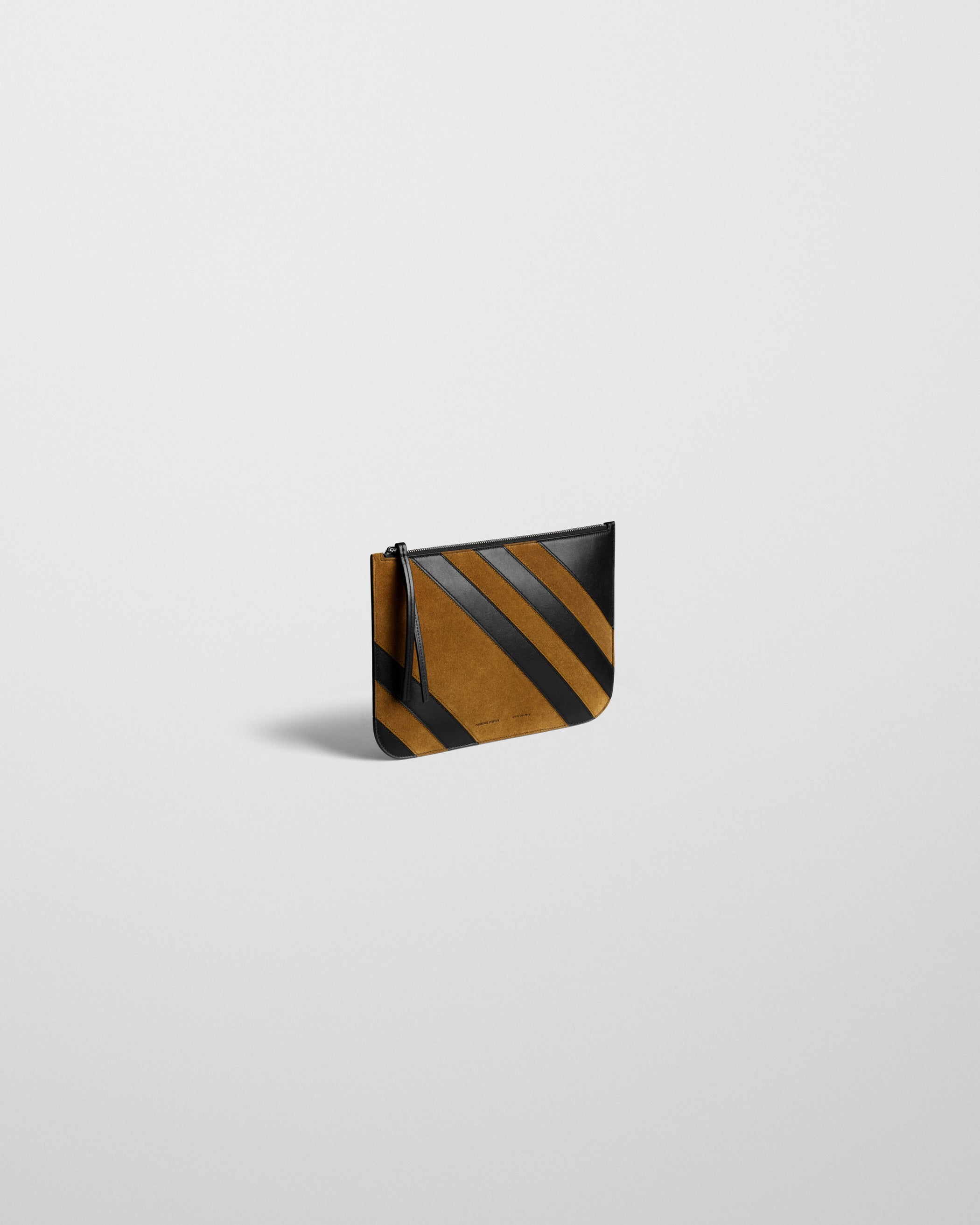 View of pocket pouch in toffee/black leather.