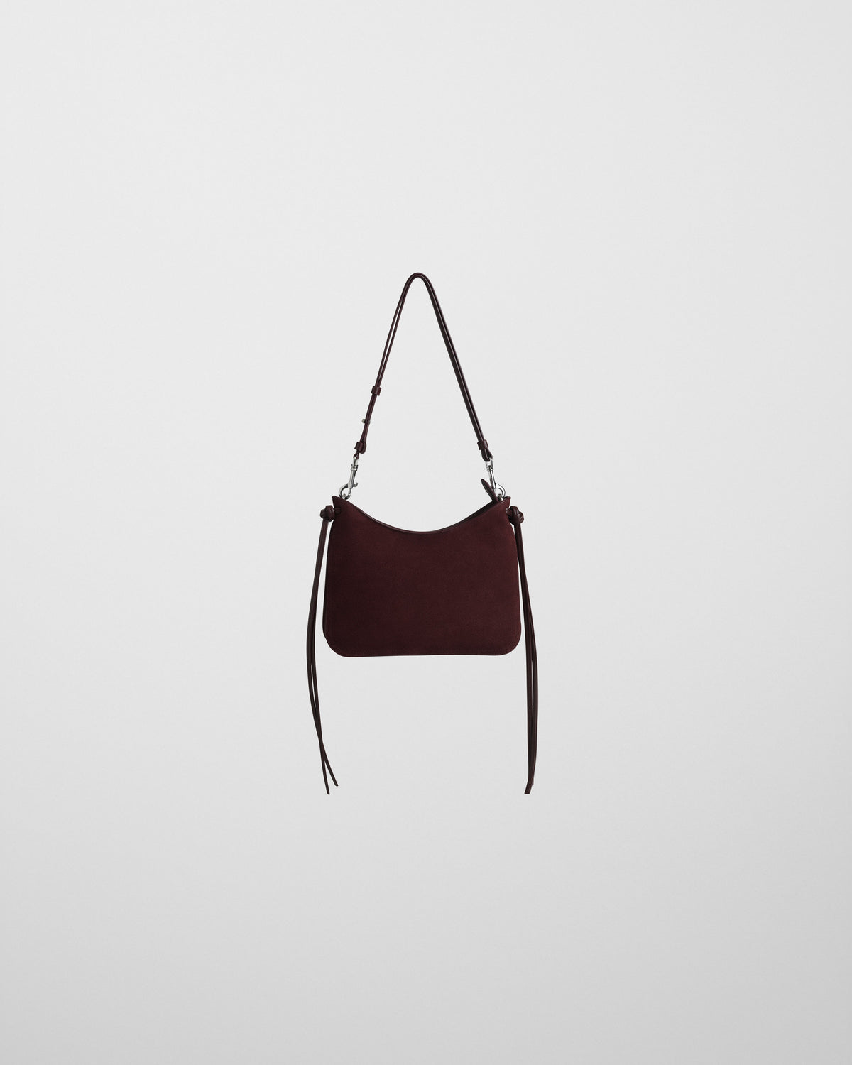 Front view of SMALL GIG BAG in oxblood suede leather
