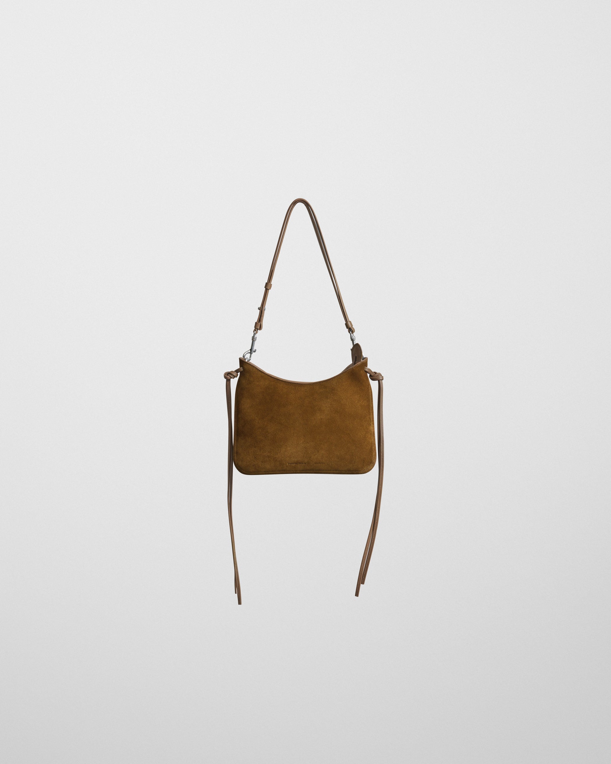 Front view of SMALL GIG BAG in toffee suede