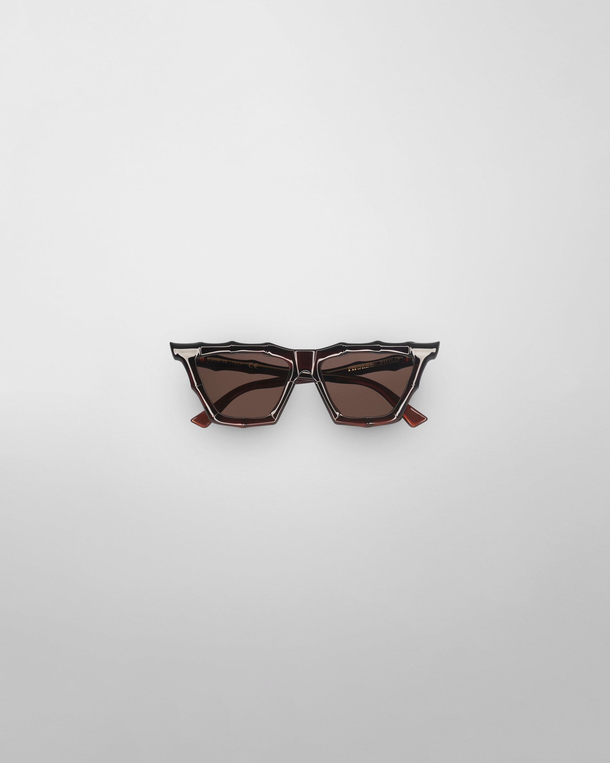Flat front view of BAMBOO SUNGLASSES in dark brown rilsan