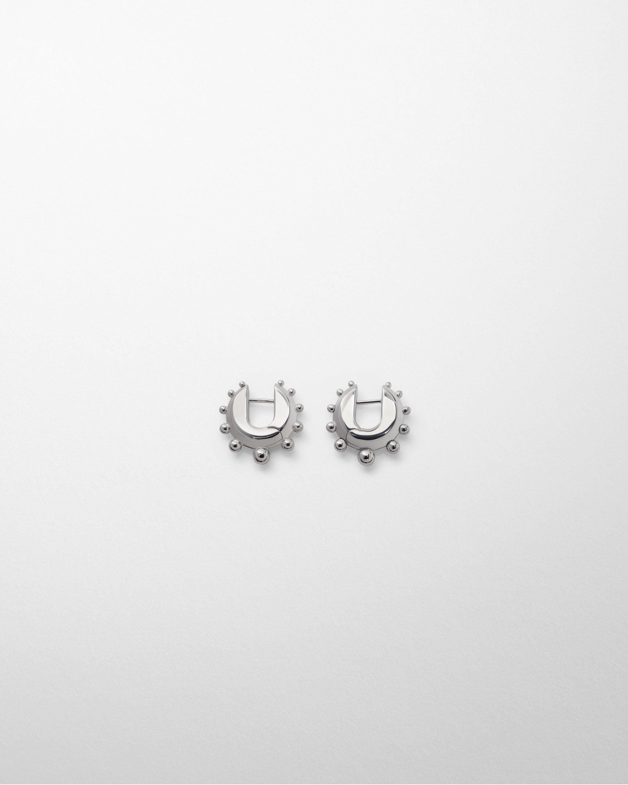 Flat front view of BEADED HOOP EARRINGS SMALL in sterling silver