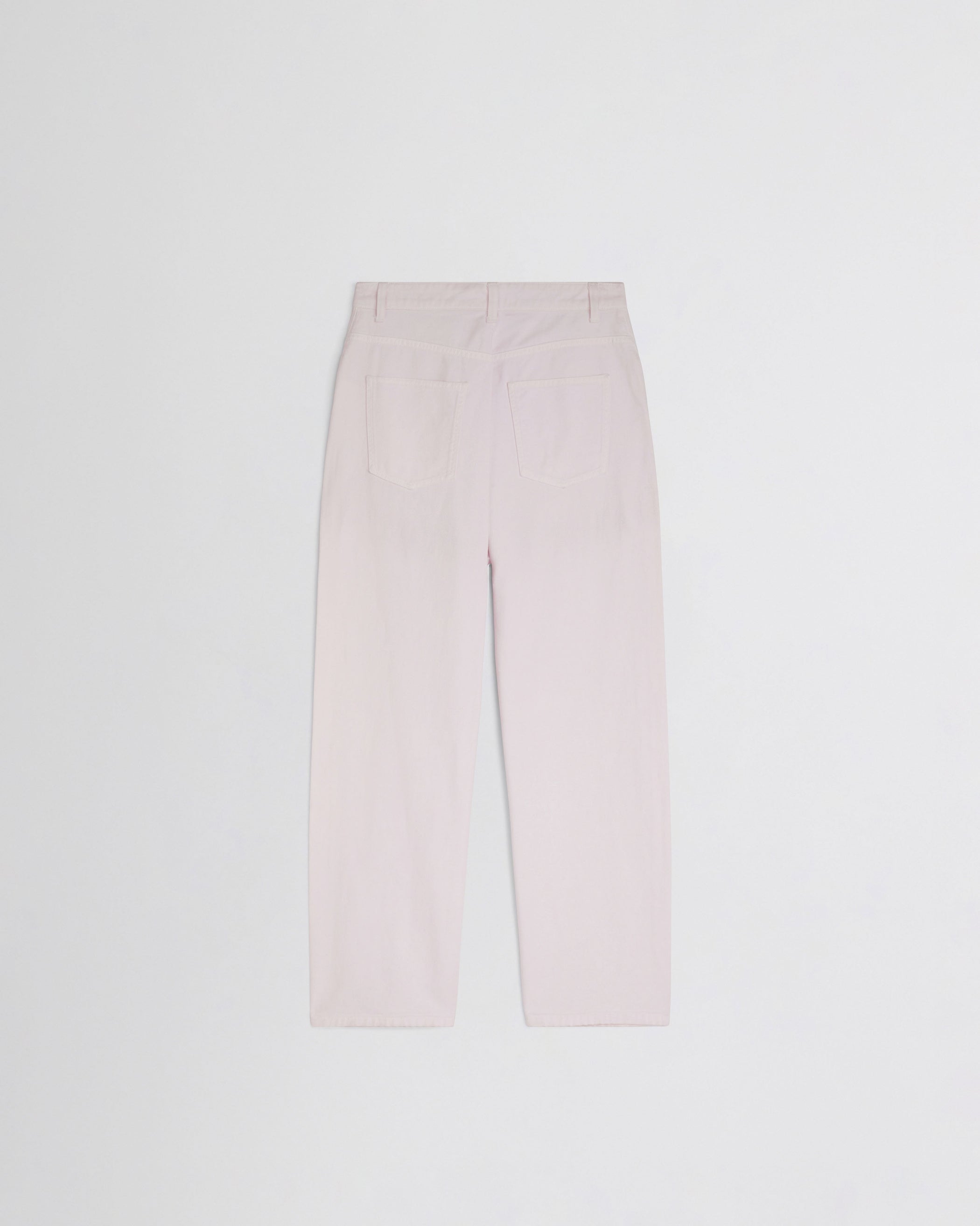 Flat back view of DROP JEANS in pale pink pink