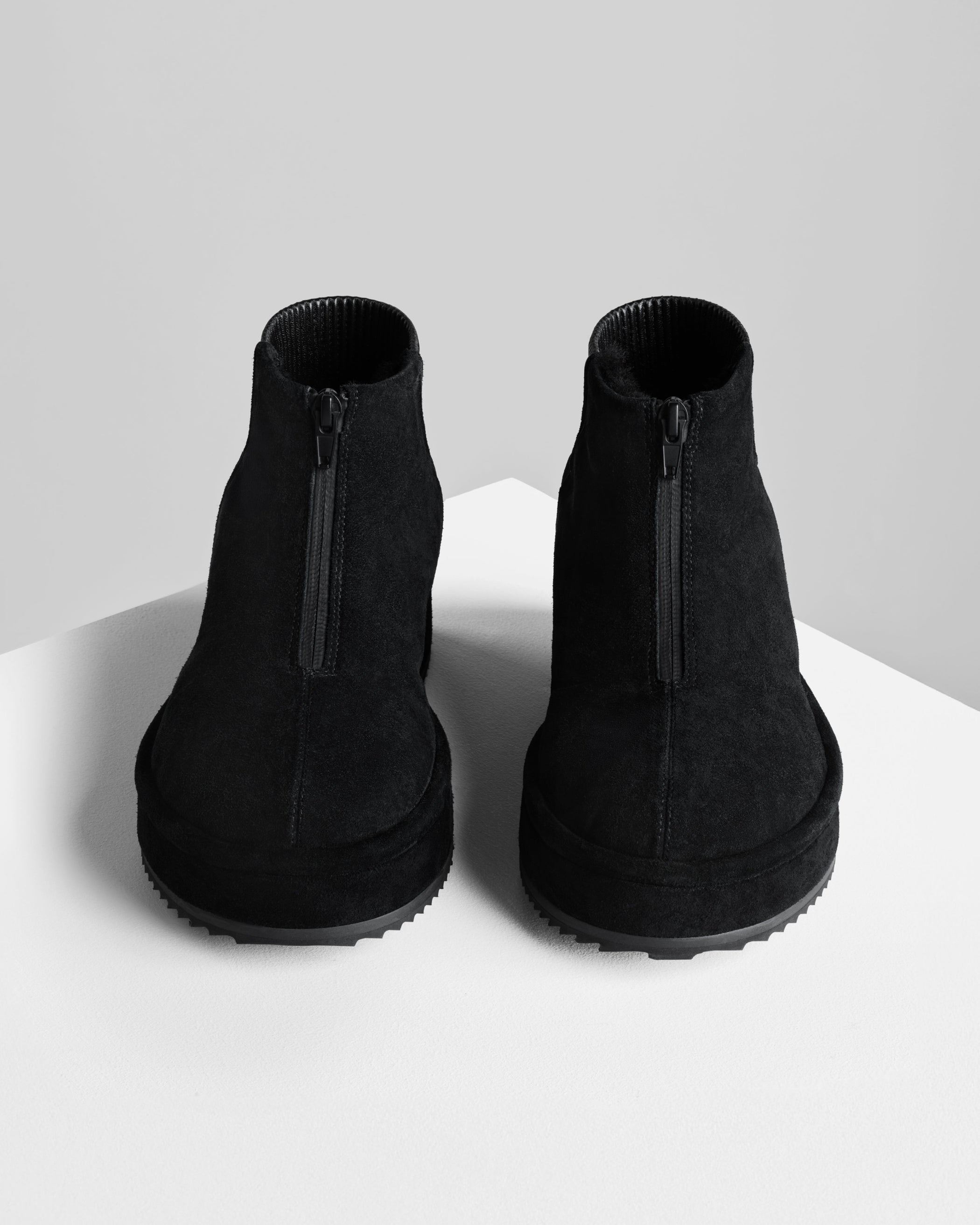 Front view of Bumper Bootie in black leather