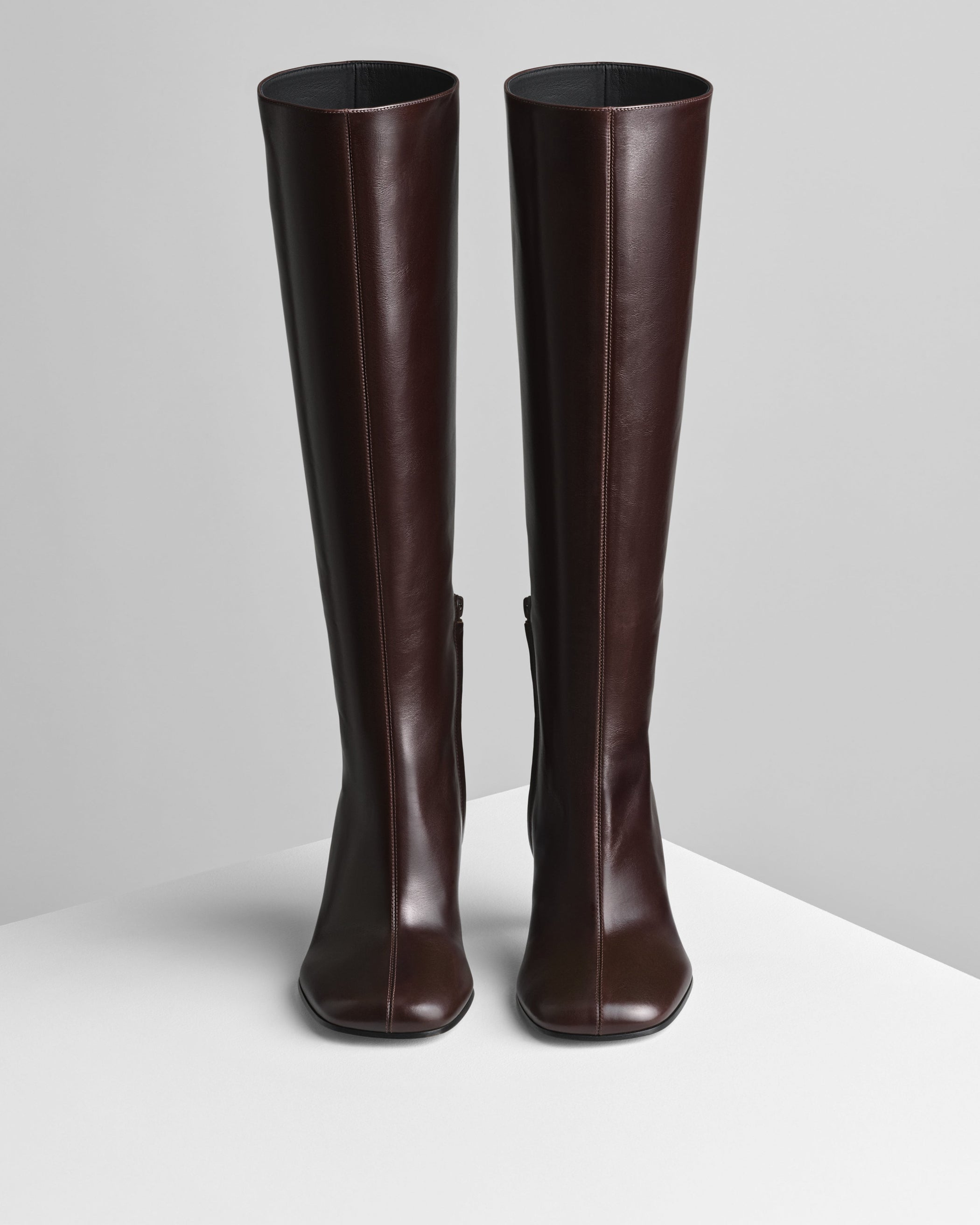 Front view of Knee-High Boot in oxblood leather