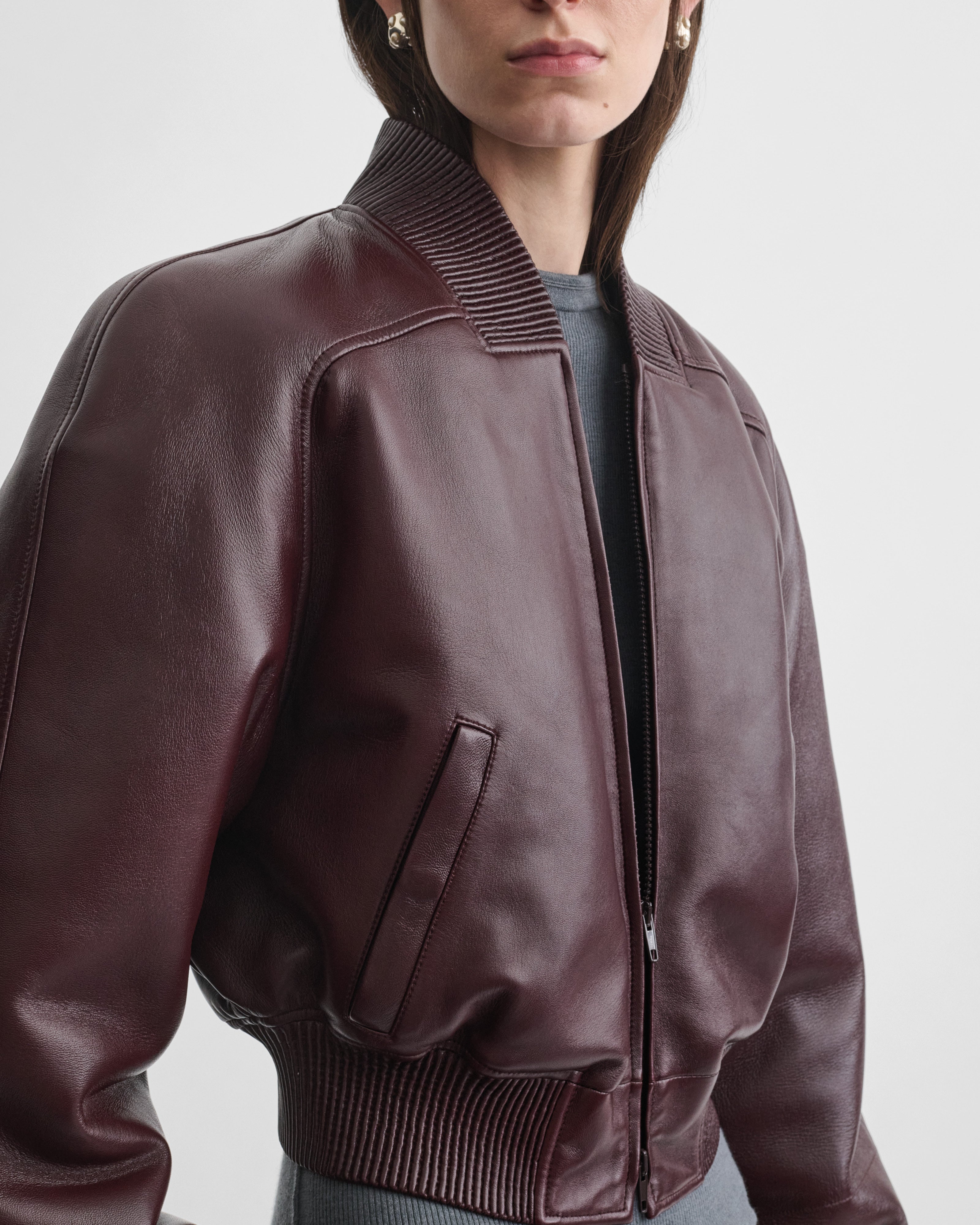 PHOEBE PHILO | SHRUNK BOMBER | MERLOT LEATHER