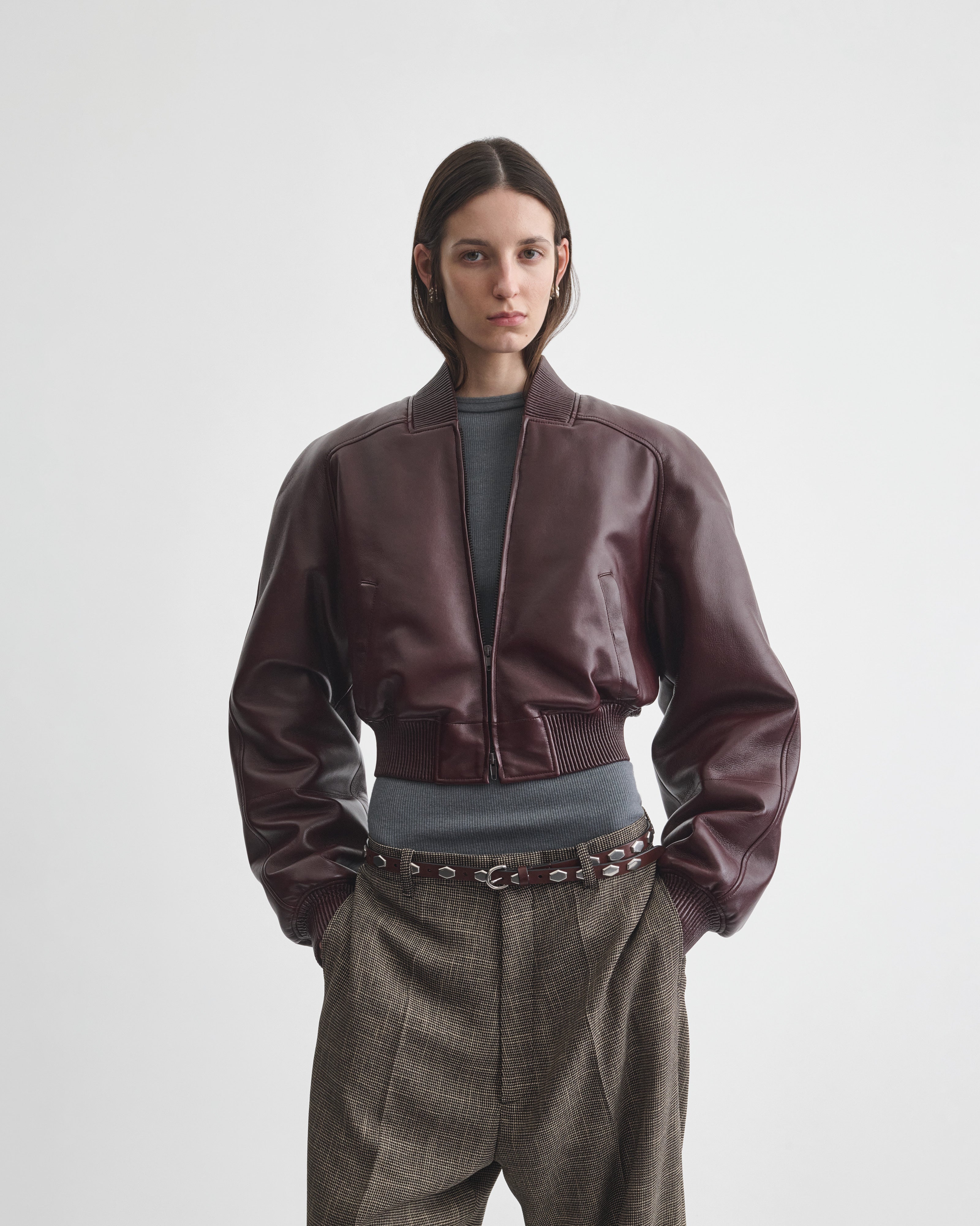 PHOEBE PHILO | SHRUNK BOMBER | MERLOT LEATHER