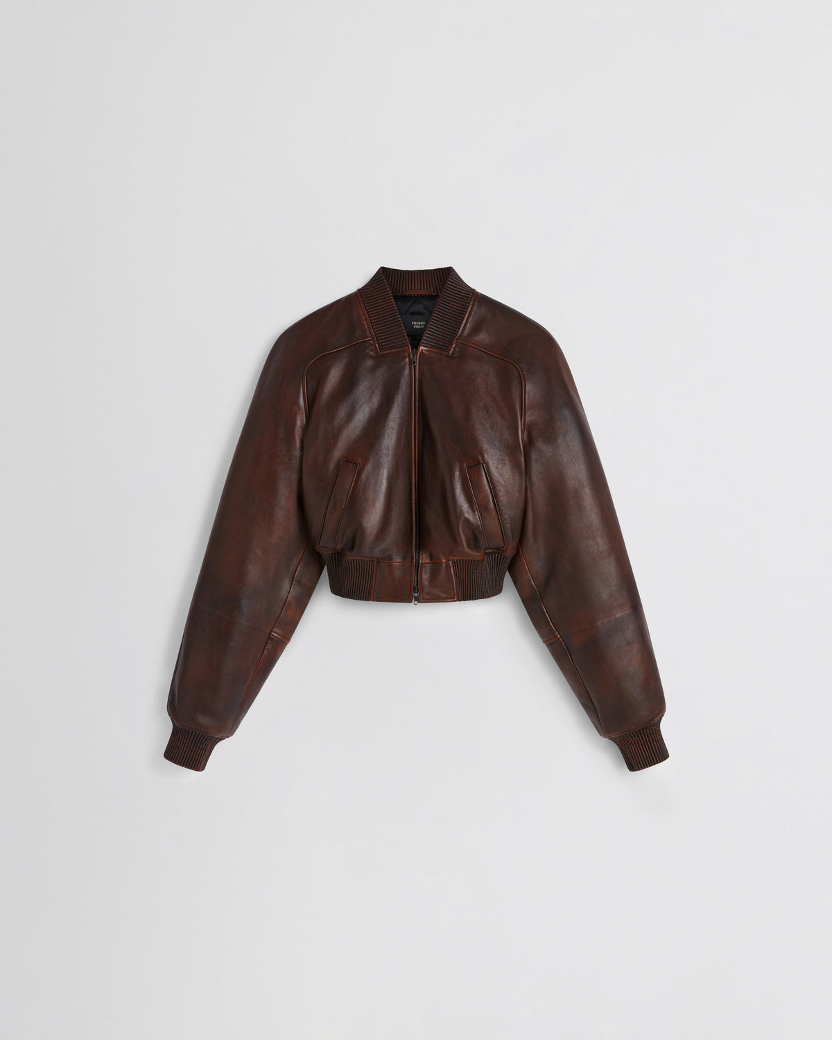 Front view of SHRUNK BOMBER in conker leather
