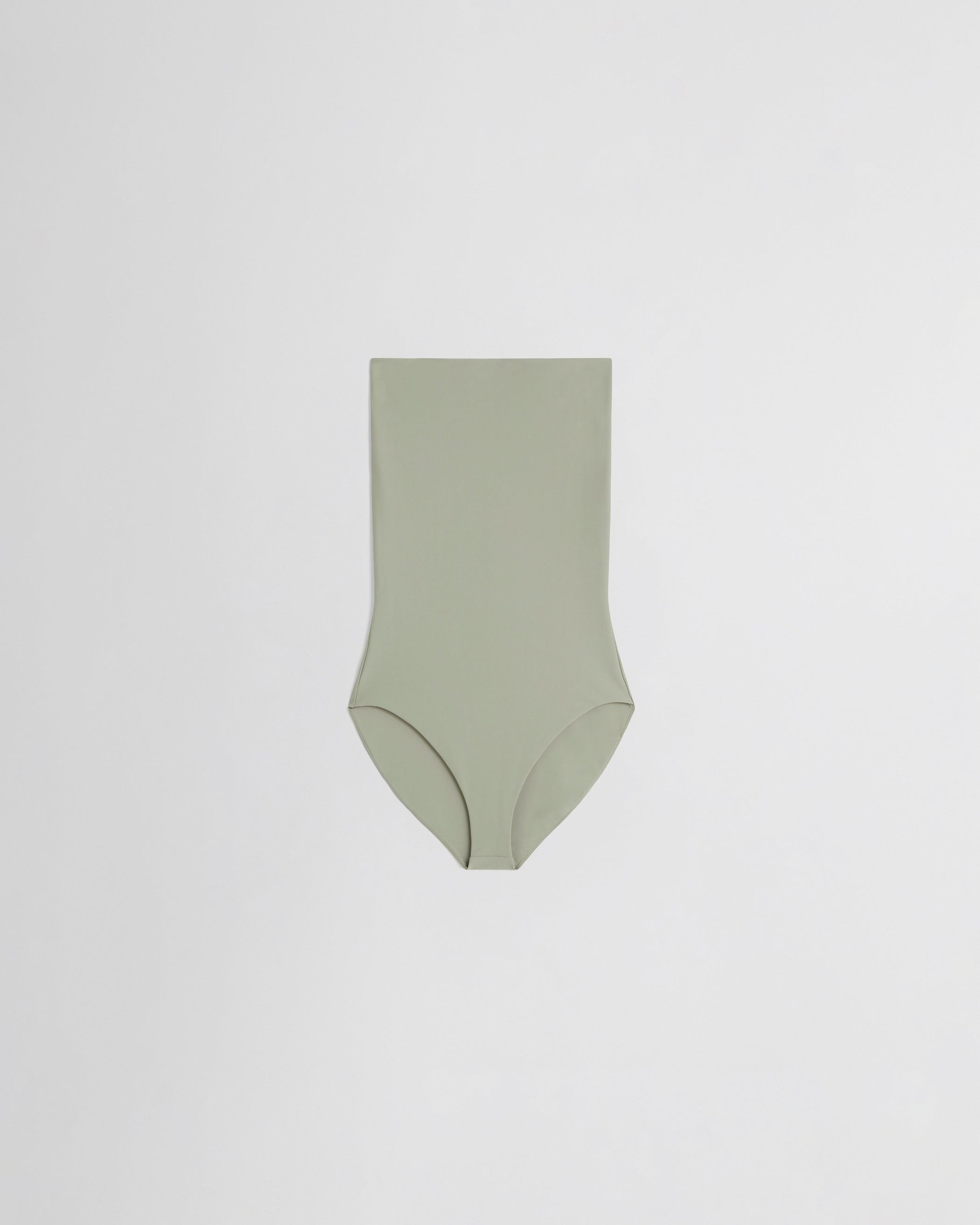 Flat front view of FOLD DOWN BIKINI BOTTOMS in light sage polyamide