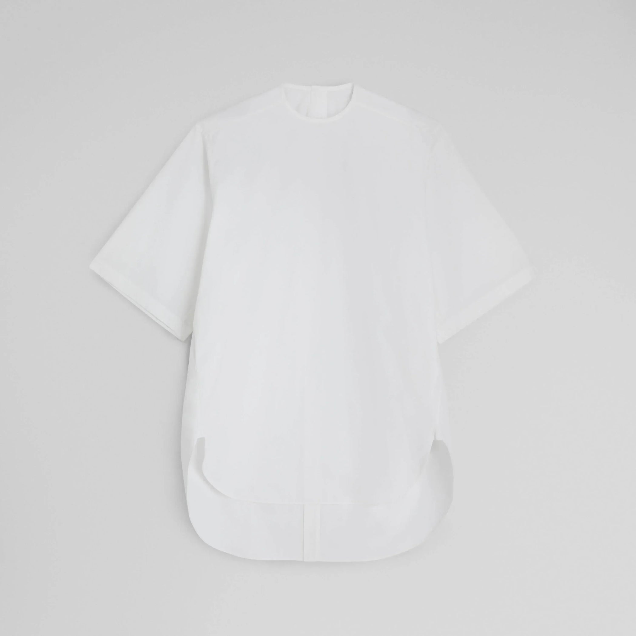 Flat front view of T-SHIRT in white cotton shirting