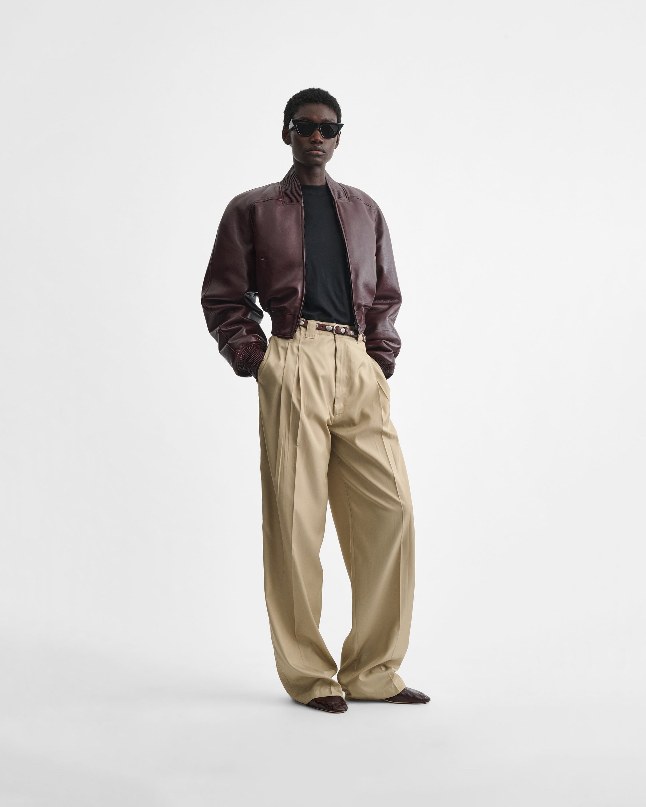 View of chino trousers in trench poly-twill