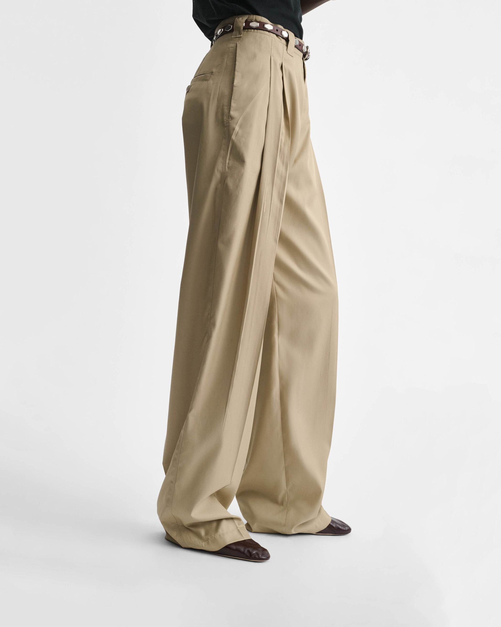 View of CHINO TROUSERS in trench poly twill
