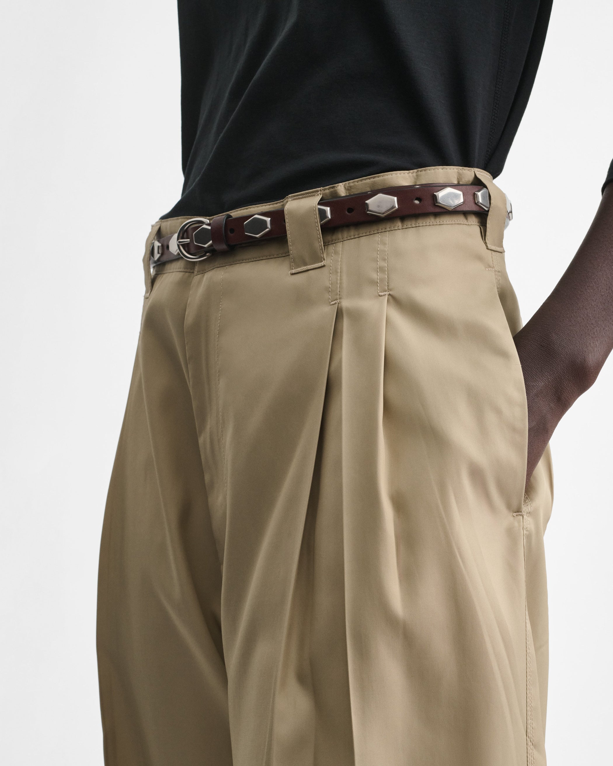 View of CHINO TROUSERS in trench poly twill