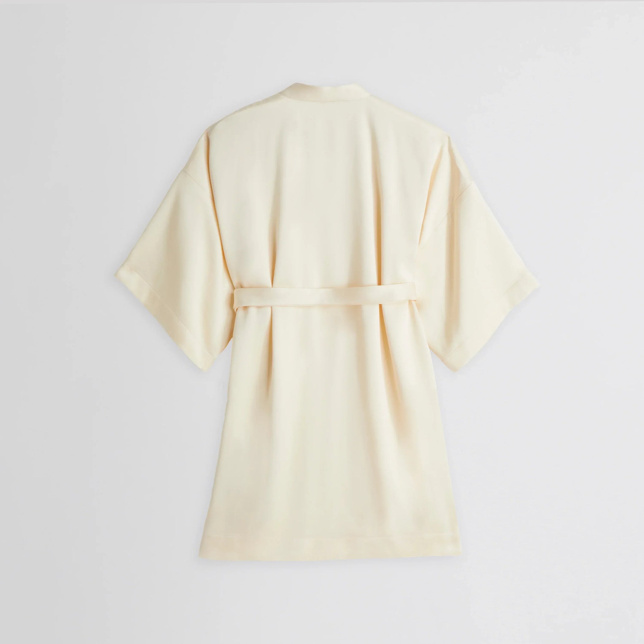 Flat back view of CROPPED ROBE DRESS in cream viscose