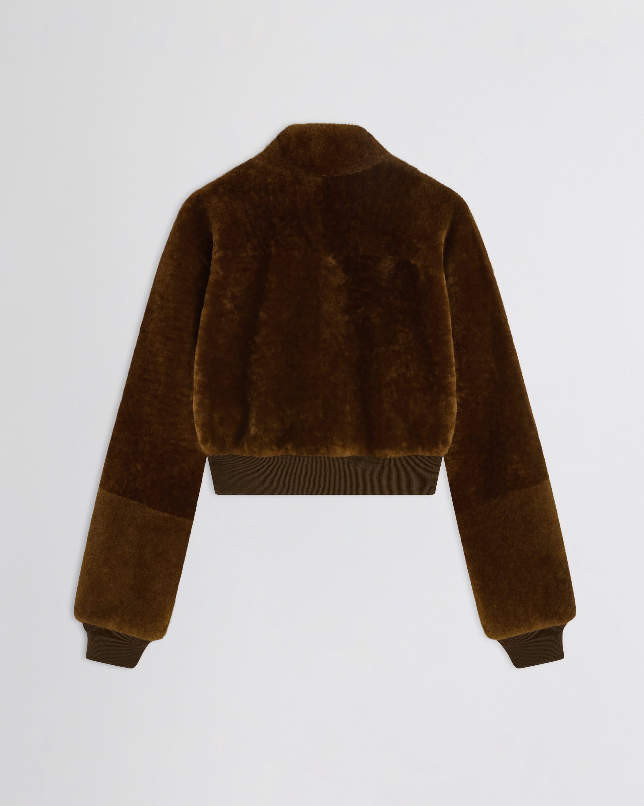 Flat back view of Super Soft Bomber Jacket in ginger shearling
