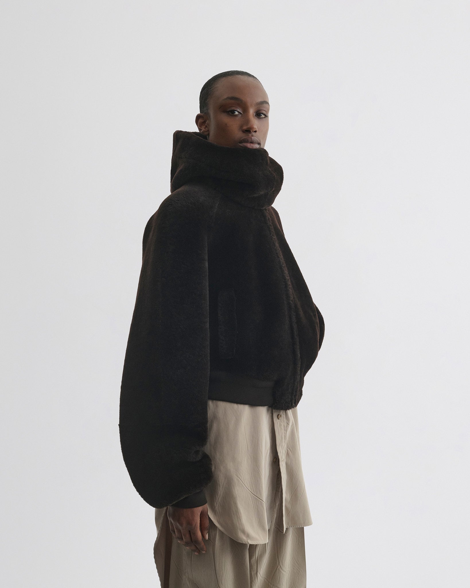 PHOEBE PHILO | SUPER SOFT BOMBER JACKET | DEEP BROWN SHEARLING