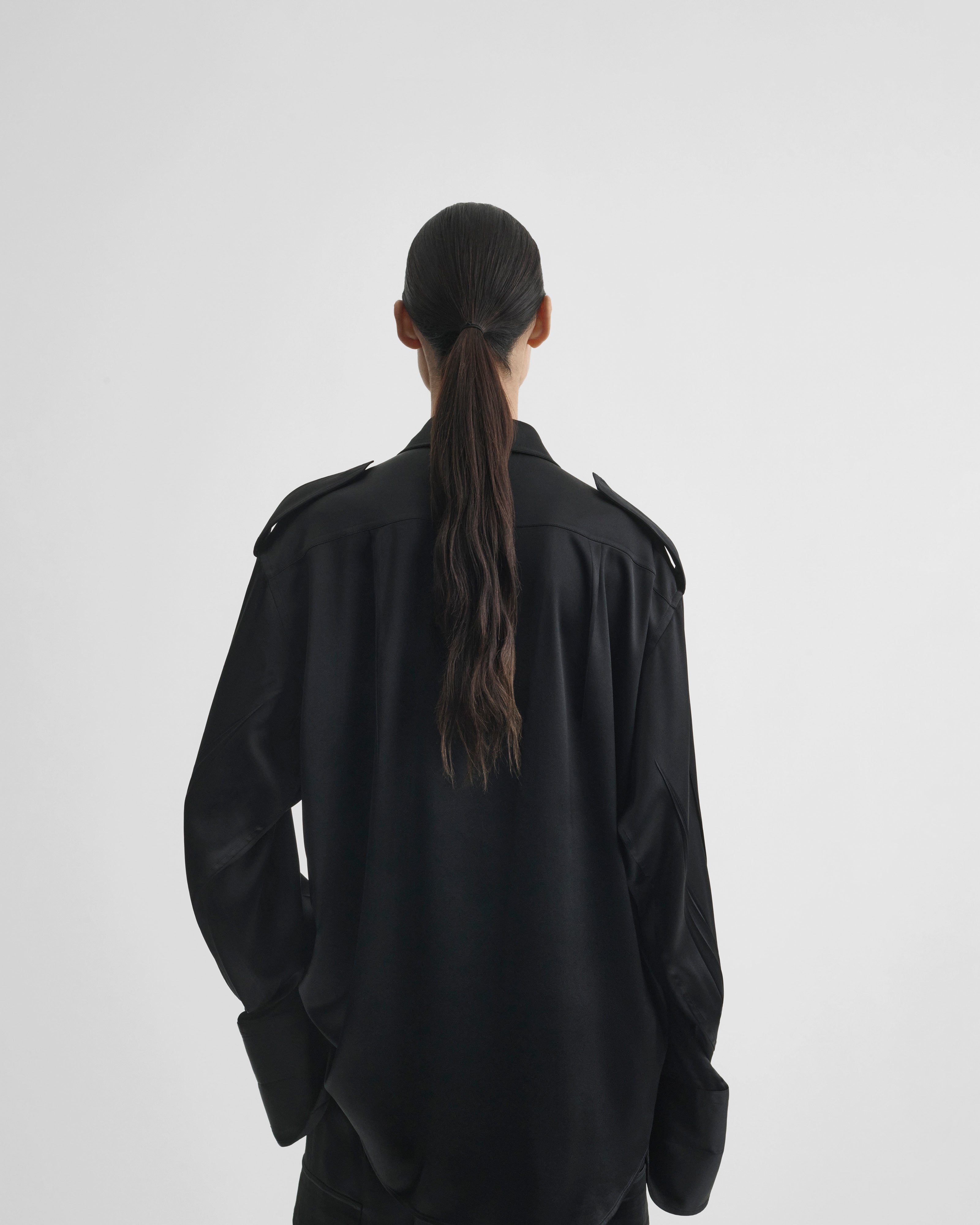 PHOEBE PHILO US | LIQUID UTILITY SHIRT | black silk satin
