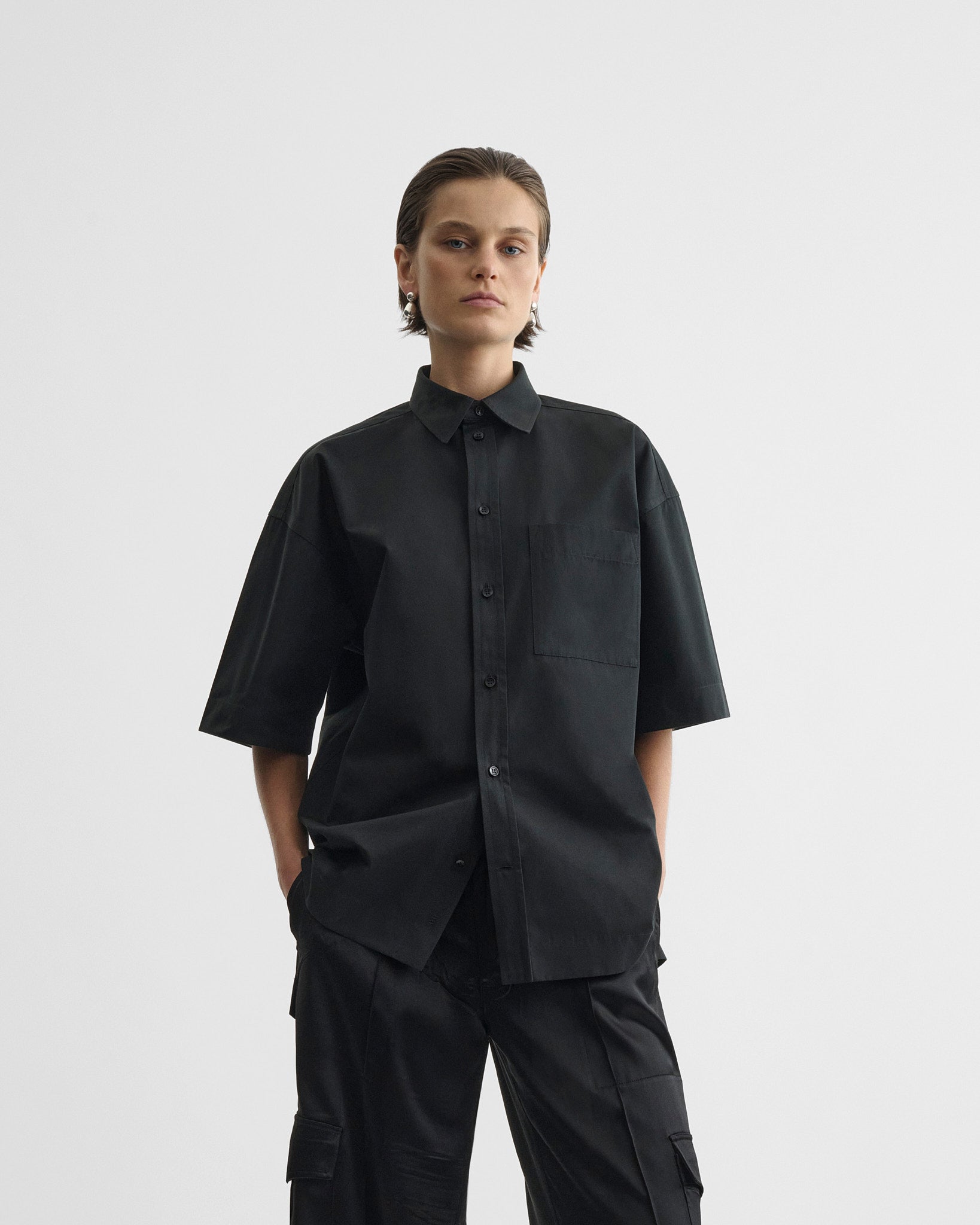 PHOEBE PHILO | SHORT SLEEVE SHIRT | BLACK COTTON