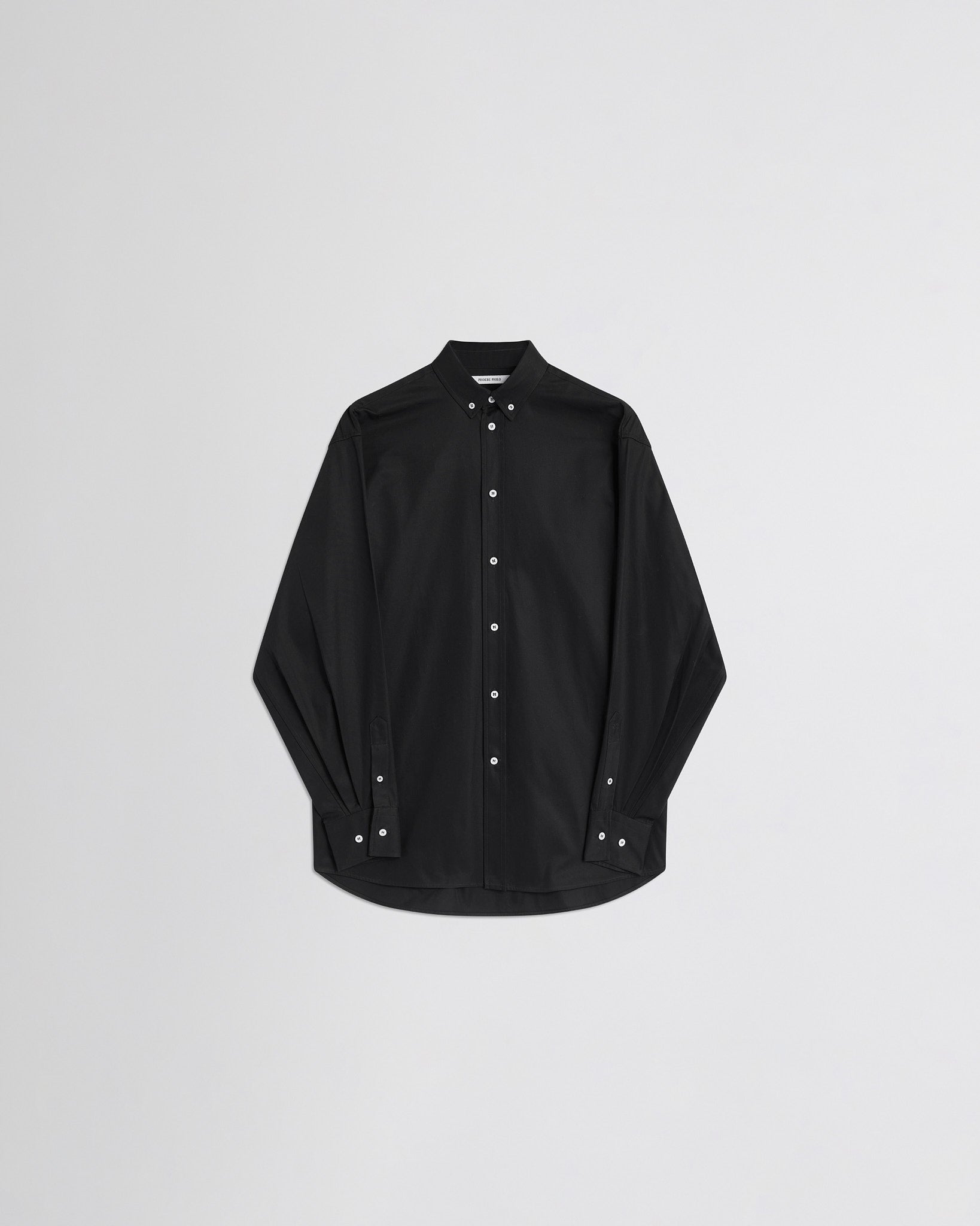 View of BUTTON COLLAR SHIRT in black cotton