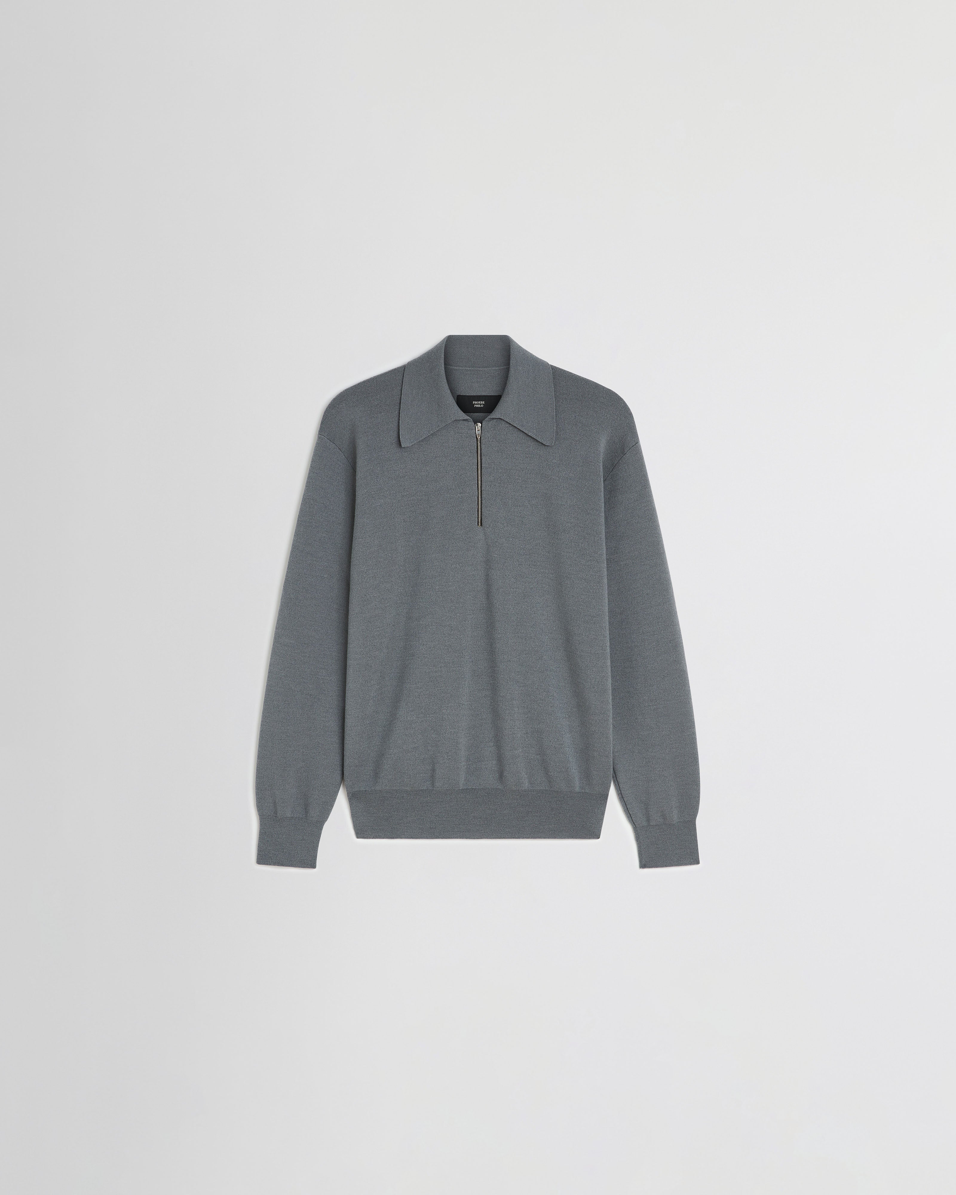 PHOEBE PHILO US | ZIP POLO | grey blue wool