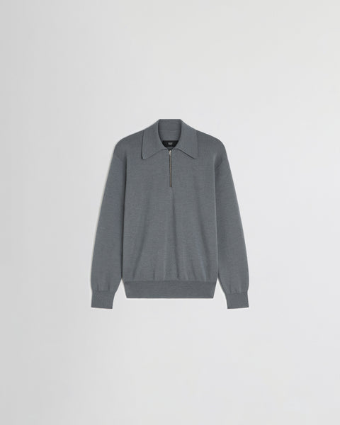 PHOEBE PHILO | ZIP POLO | grey blue wool