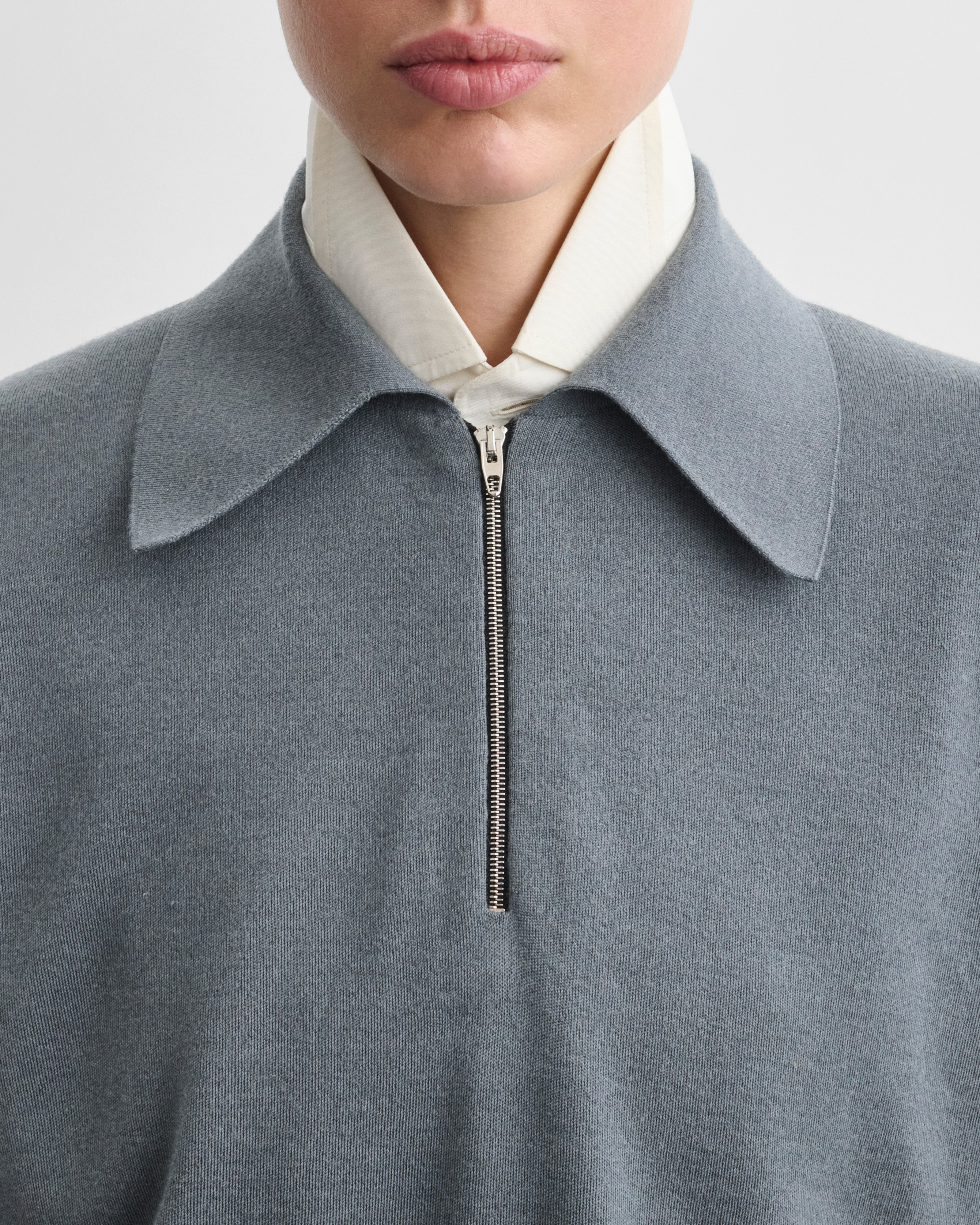 PHOEBE PHILO | ZIP POLO | grey blue wool