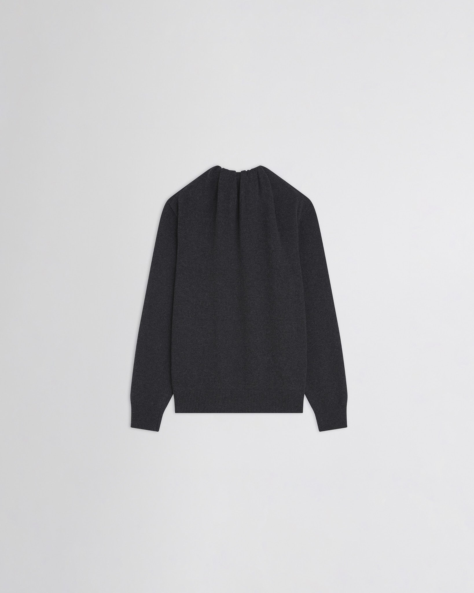 Flat front view of SOFT RIDGE JUMPER in grey melange wool