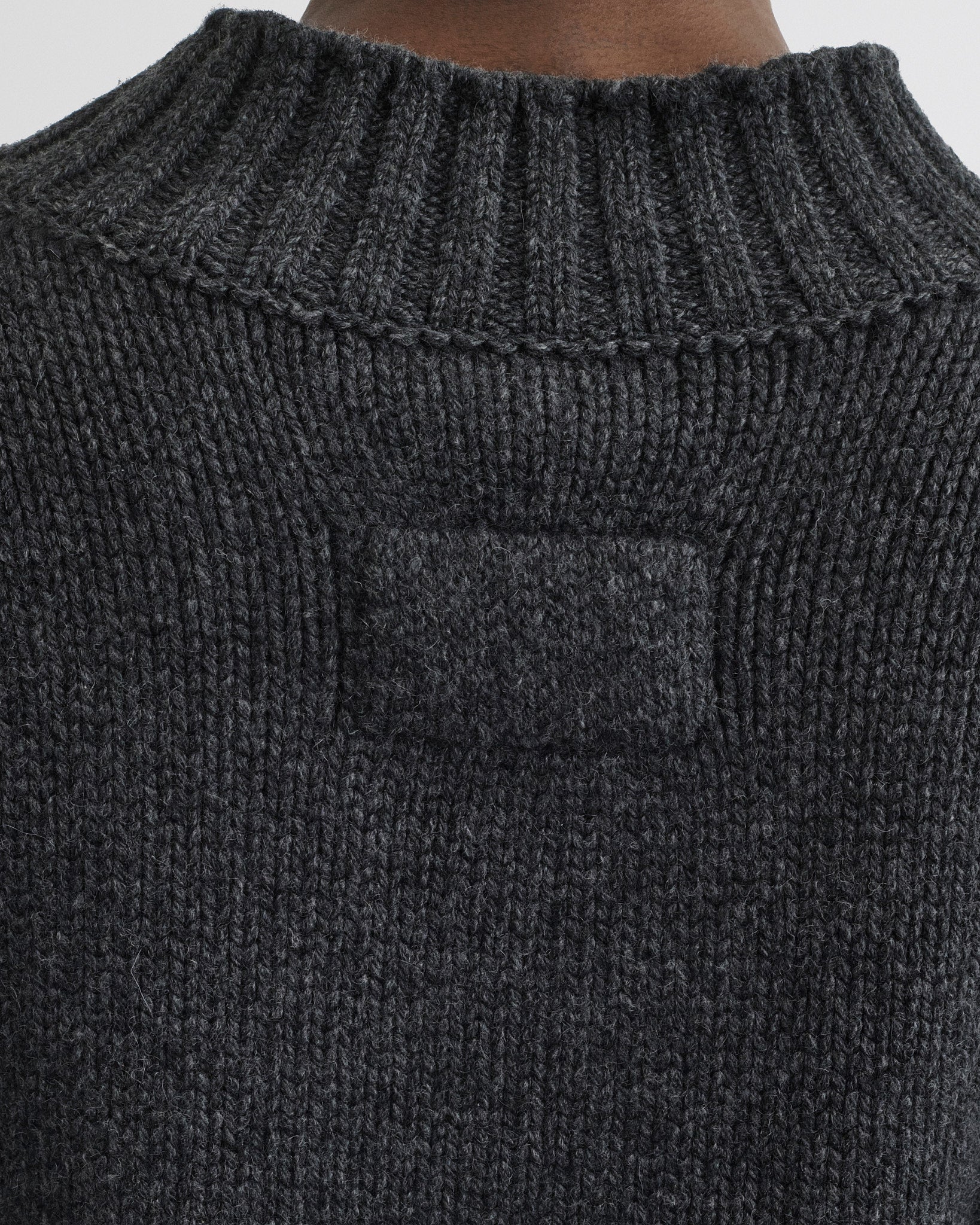Close up detail view of Crewneck Jumper in grey cashmere