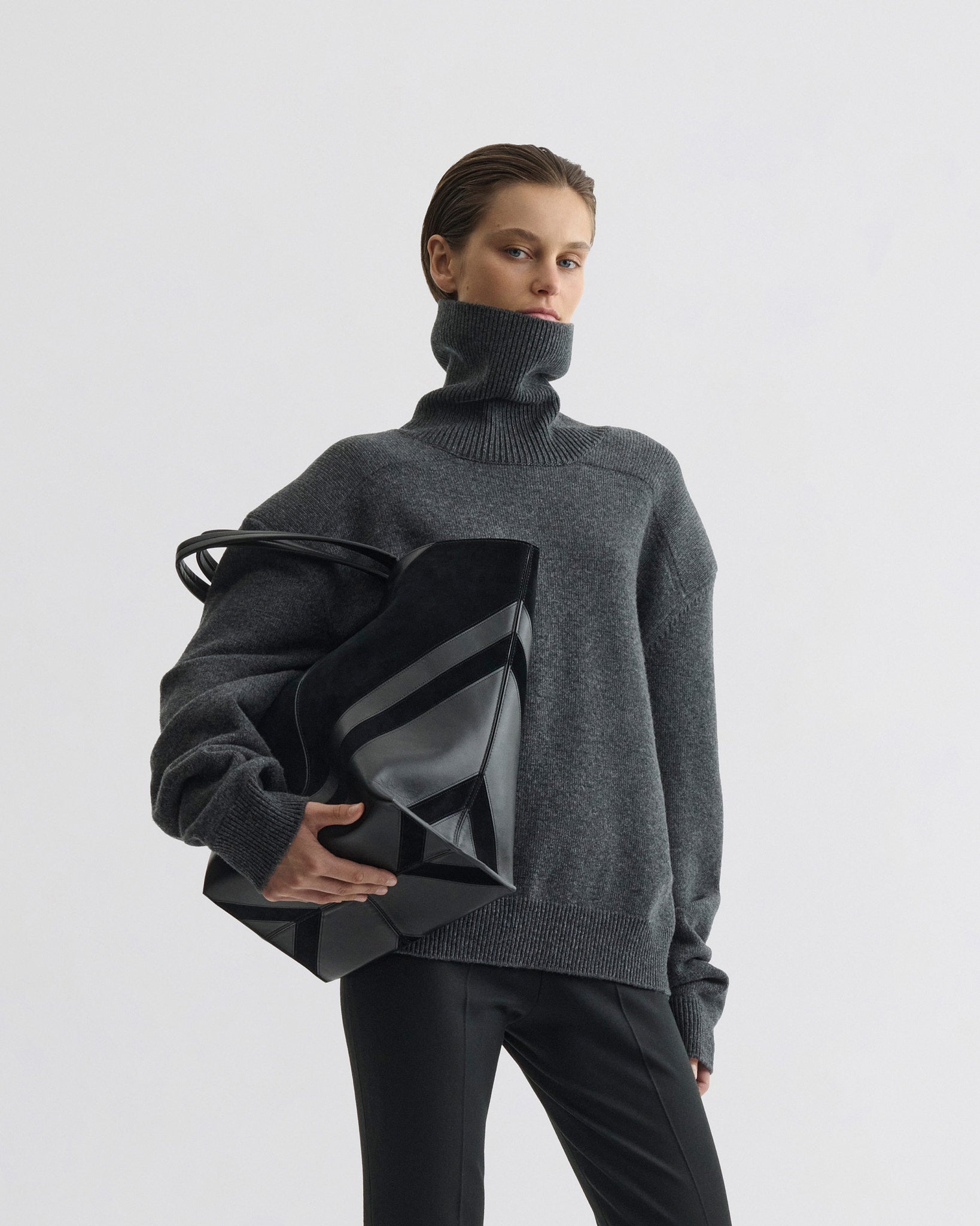 PHOEBE PHILO | PATCH SHOULDER JUMPER | GREY MELANGE WOOL CASHMERE