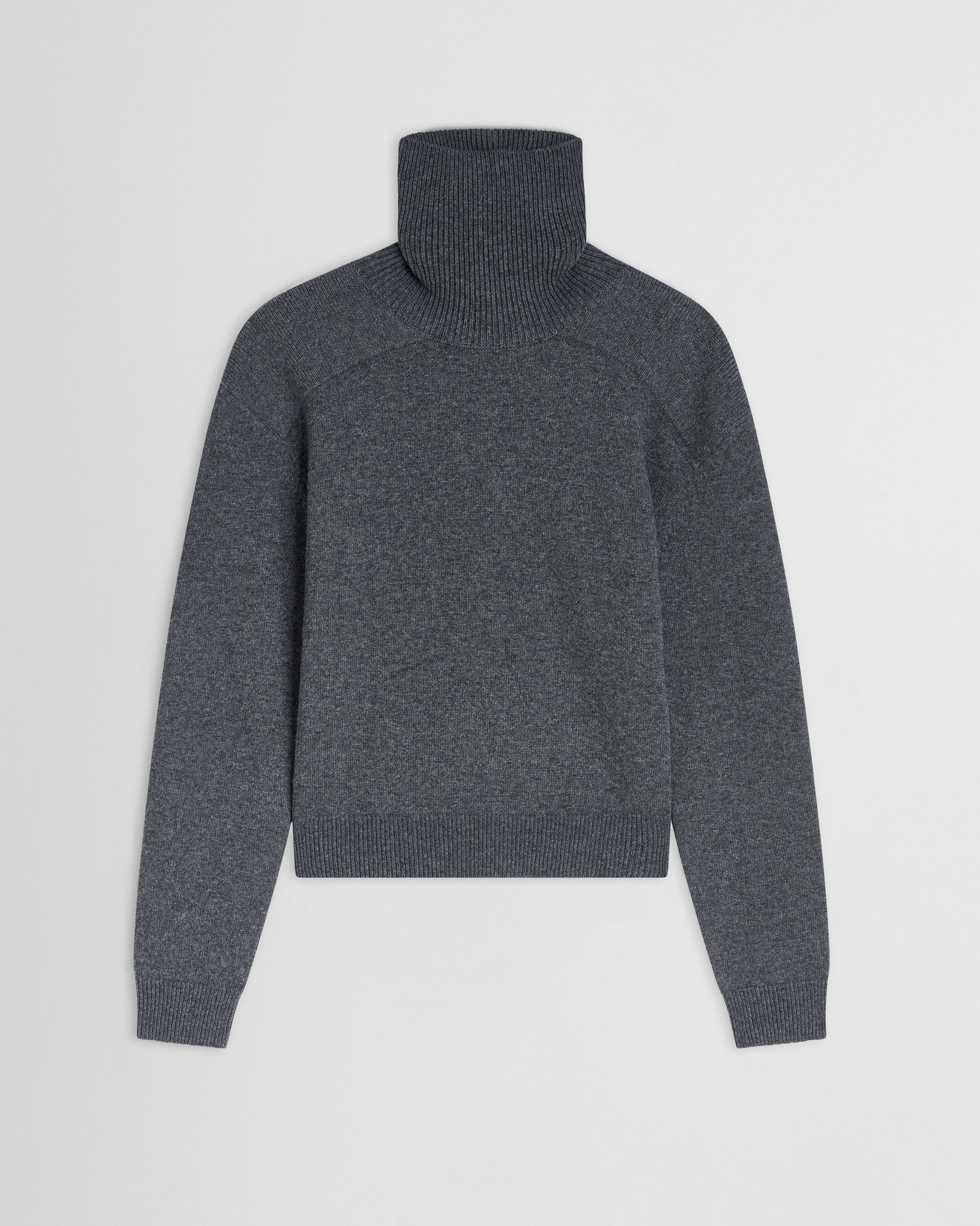 Flat front view of Patch Shoulder Jumper in grey melange wool cashmere